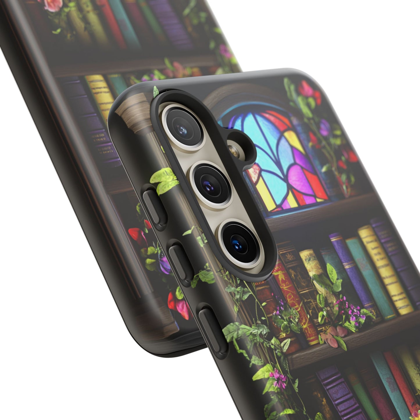 Bookshelf and Stained Glass Window Phone Case - Book Lover Phone Cases - iPhone 16 15 14 13 12 11, Samsung Galaxy & Google Pixel Phone Covers