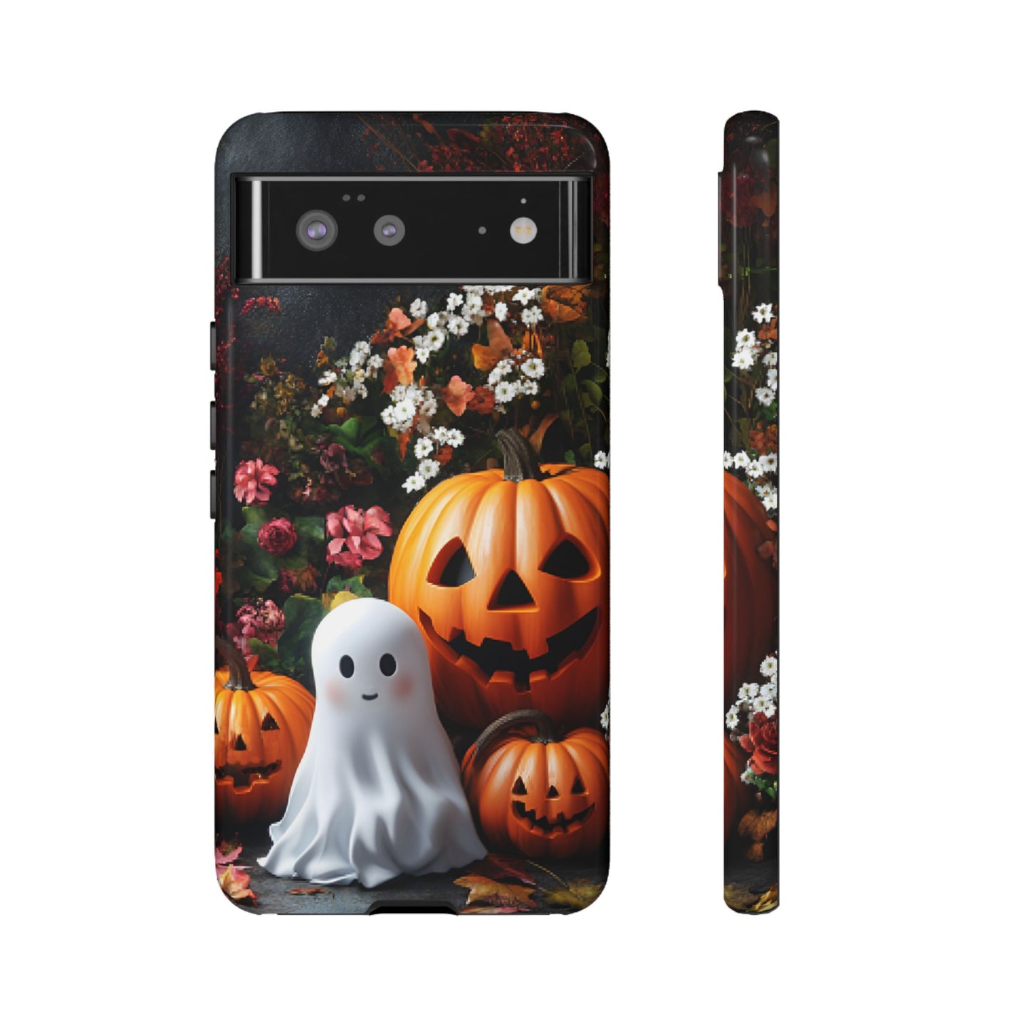 Halloween Phone Case with Cute Ghost and Pumpkins - iPhone 16 15 14 13 12 11, Samsung Galaxy & Google Pixel Phone Covers