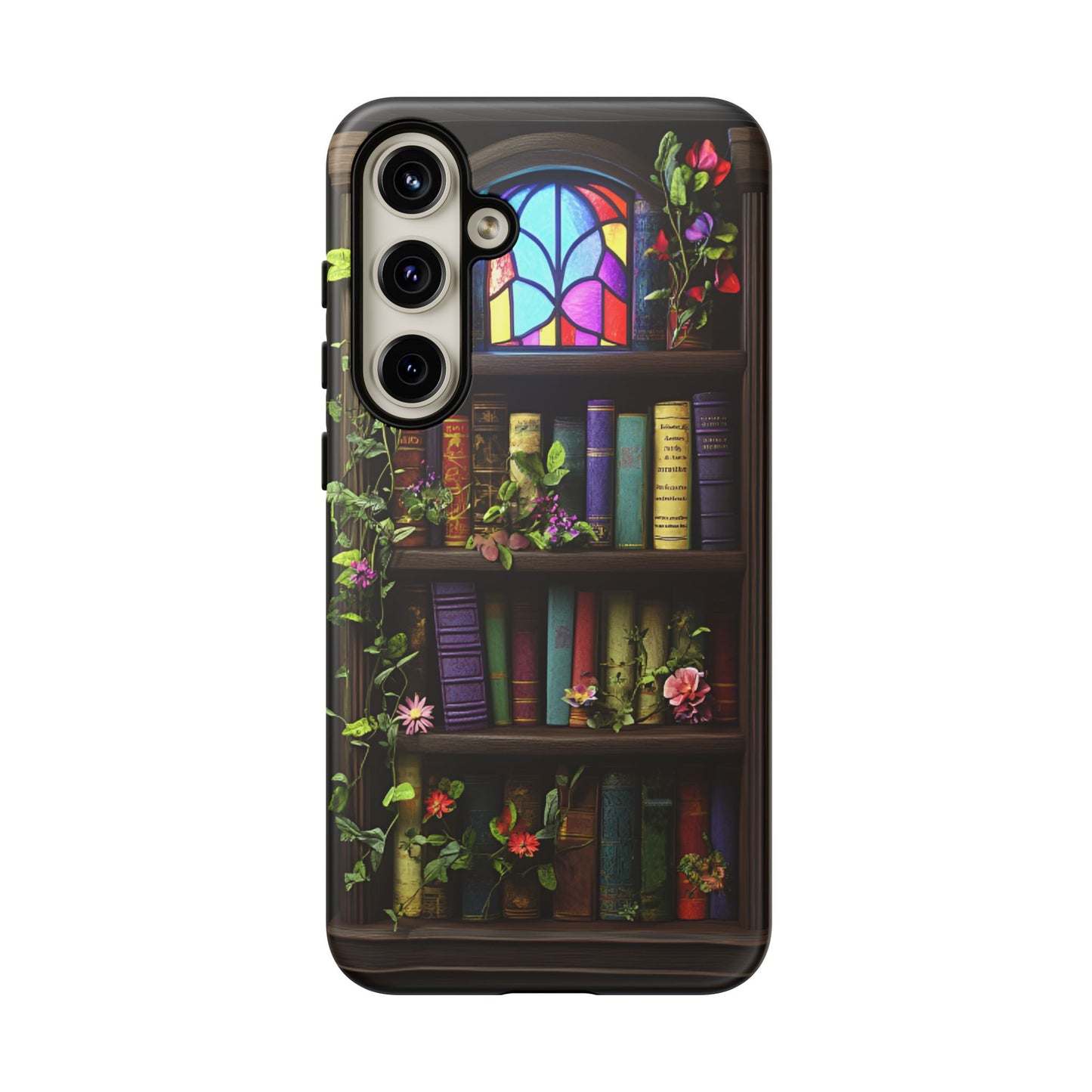 Bookshelf and Stained Glass Window Phone Case - Book Lover Phone Cases for iPhone 16 15 14 13 12 11, Samsung Galaxy & Google Pixel