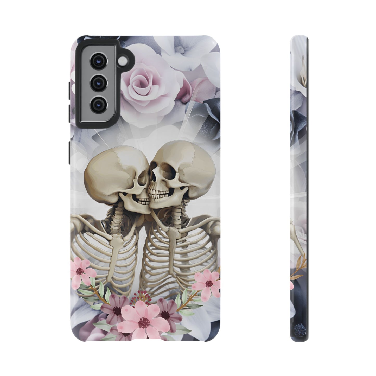 Skeleton Couple Phone Case - Floral Love Halloween Phone Cases for iPhone 16 15 14 13 12 11, Samsung Galaxy & Google Pixel