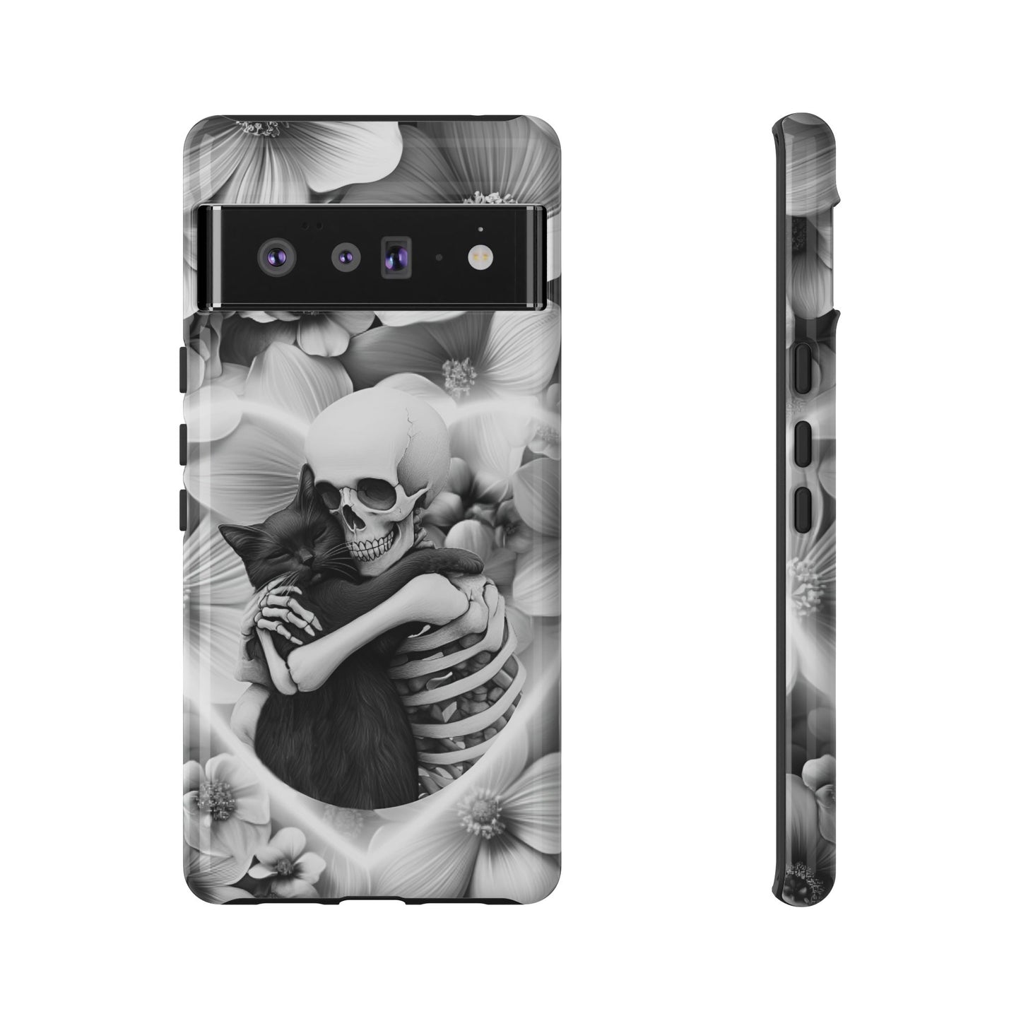 Skeleton & Black Cat Phone Case - Aesthetic Cat Lover Phone Cases for iPhone 16 15 14 13 12 11, Samsung Galaxy & Google Pixel