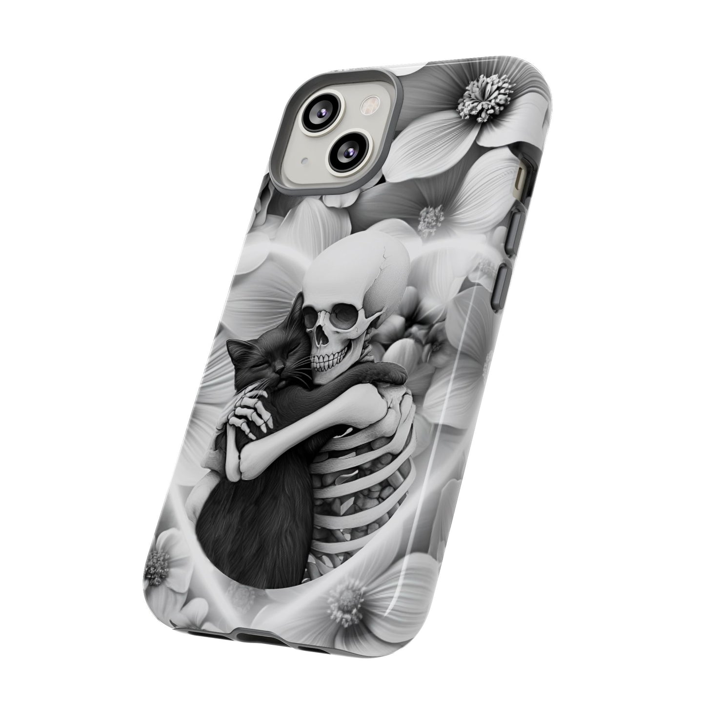 Skeleton & Black Cat Phone Case - Aesthetic Cat Lover Phone Cases- iPhone 16 15 14 13 12 11, Samsung Galaxy & Google Pixel Phone Covers