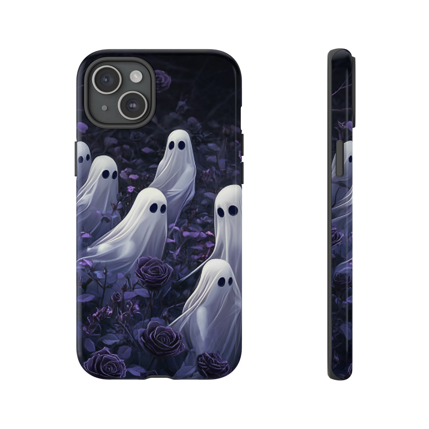 Halloween Phone Case - Ghosts in Purple Rose Garden for iPhone 16 15 14 13 12 11, Samsung Galaxy & Google Pixel Phone Covers