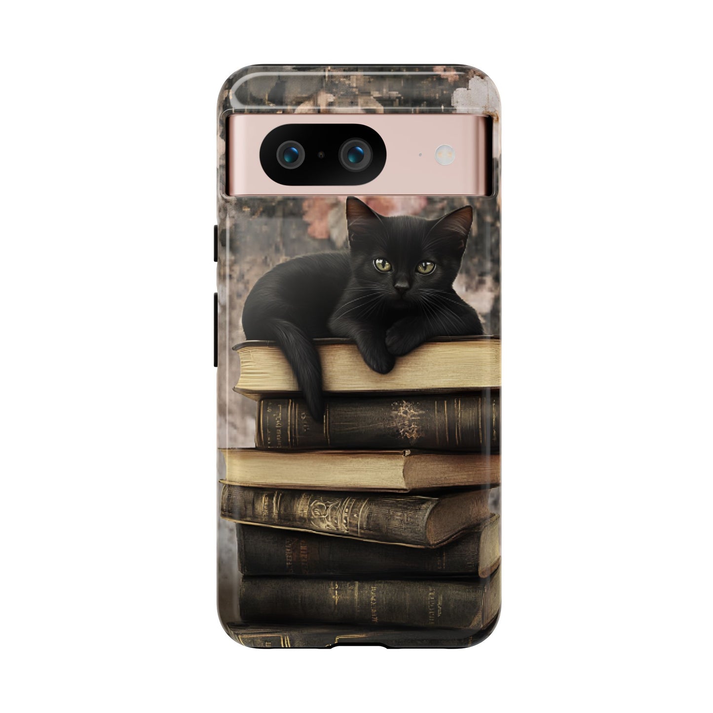 Black Cat and Books Phone Case - Vintage Dark Academia Library Phone Cases - iPhone 16 15 14 13 12 11, Samsung Galaxy & Google Pixel Phone Covers