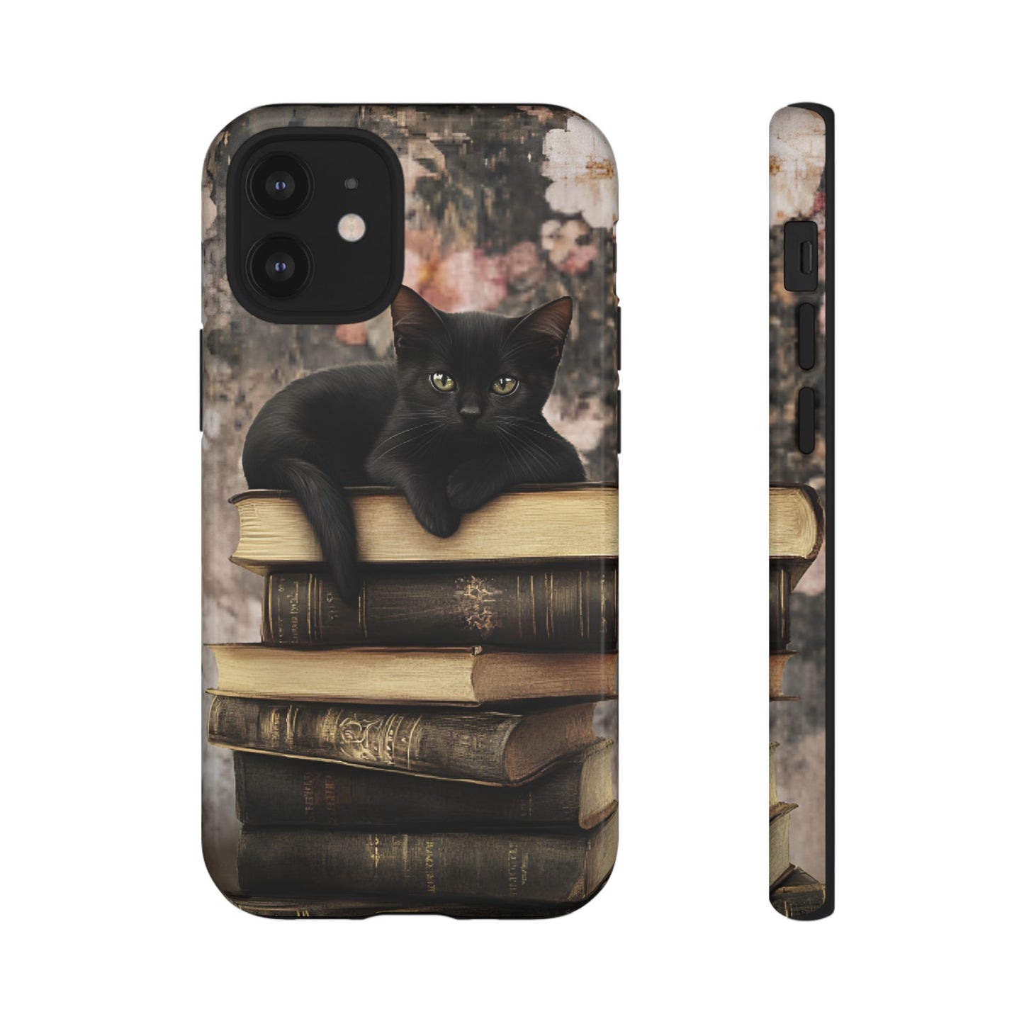 Black Cat and Books Phone Case - Vintage Dark Academia Library Phone Cases for iPhone 16 15 14 13 12 11, Samsung Galaxy & Google Pixel