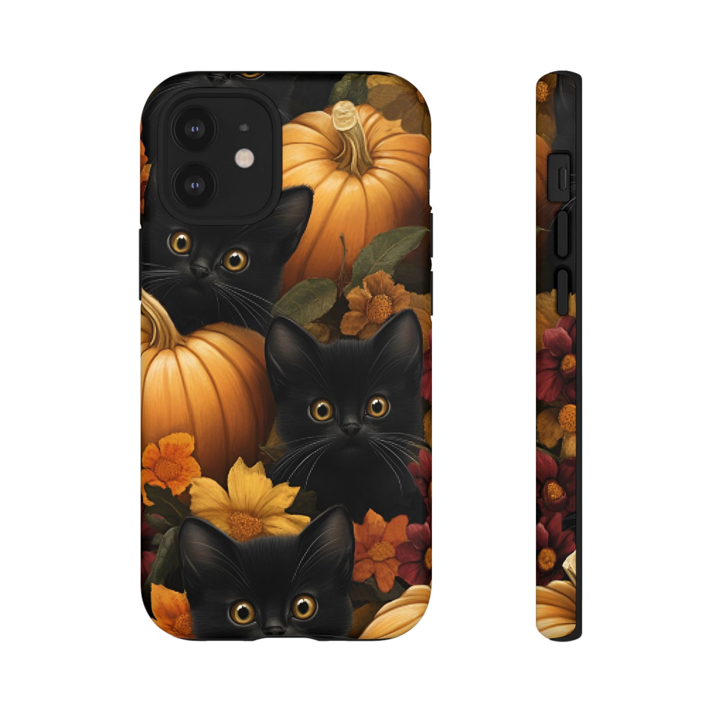 Black Cats and Pumpkins Phone Case - Cute Halloween Phone Cases - iPhone 16 15 14 13 12 11, Samsung Galaxy & Google Pixel Phone Covers