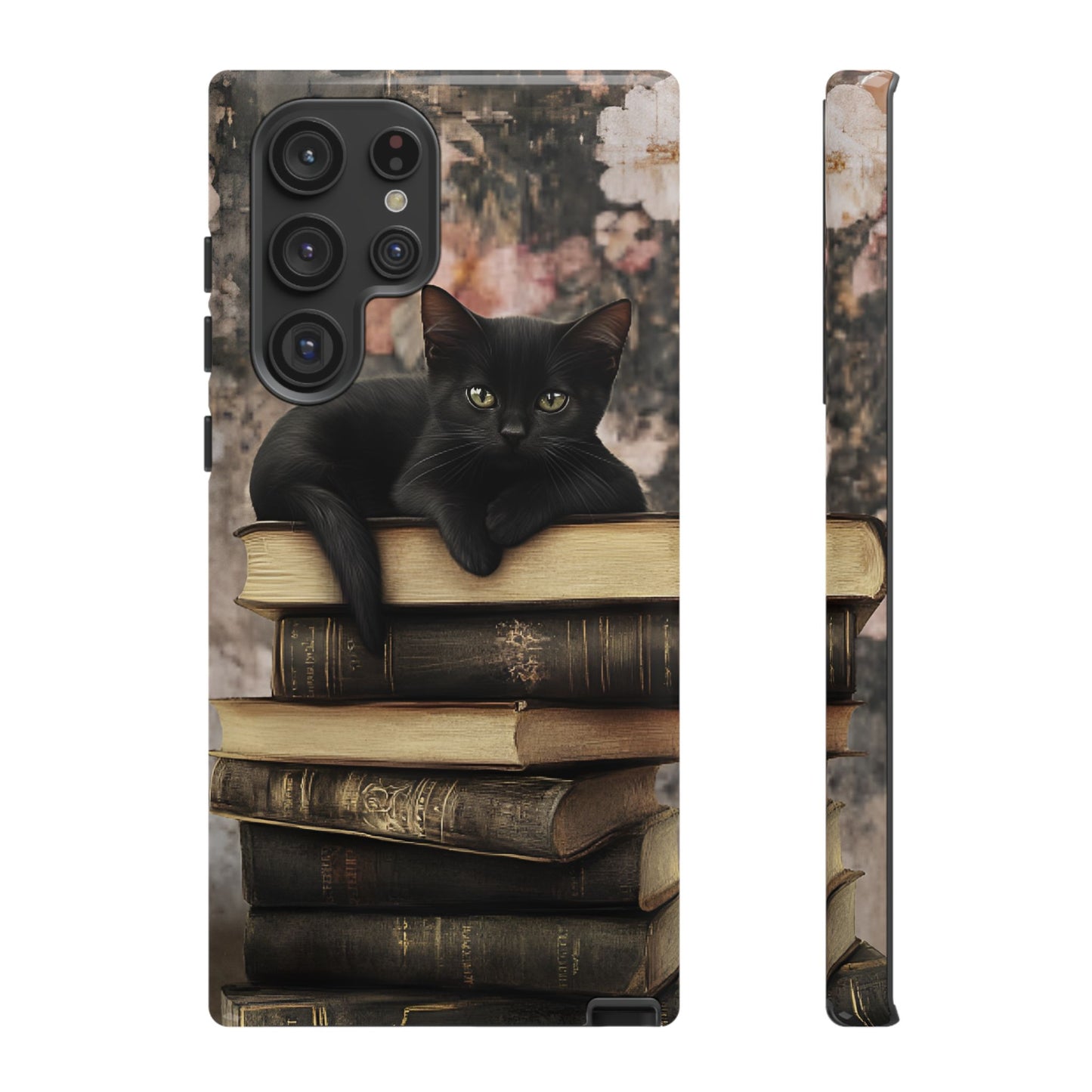 Black Cat and Books Phone Case - Vintage Dark Academia Library Phone Cases - iPhone 16 15 14 13 12 11, Samsung Galaxy & Google Pixel Phone Covers