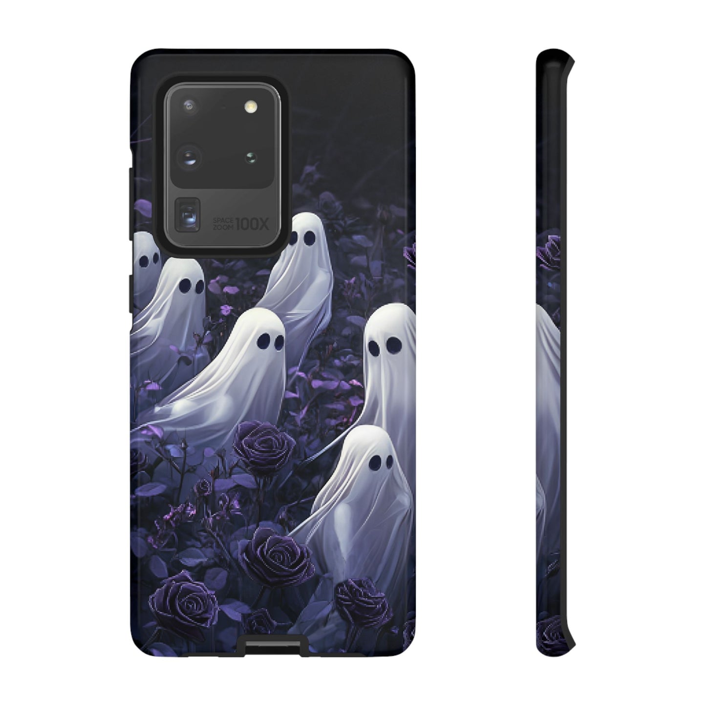 Halloween Phone Case - Ghosts in Purple Rose Garden - iPhone 16 15 14 13 12 11, Samsung Galaxy & Google Pixel Phone Covers