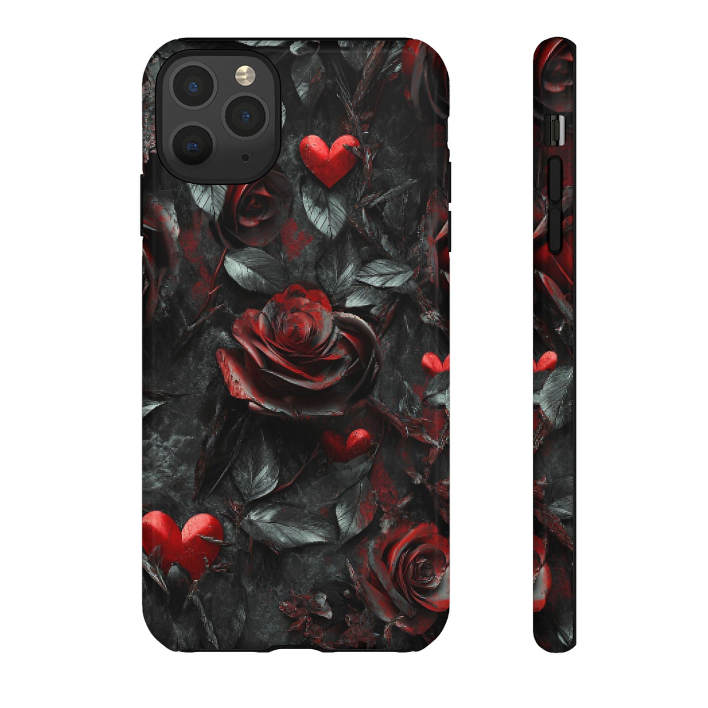 Gothic Valentine Phone Case - Dark Romance Roses and Hearts for iPhone 16 15 14 13 12 11, Samsung Galaxy & Google Pixel