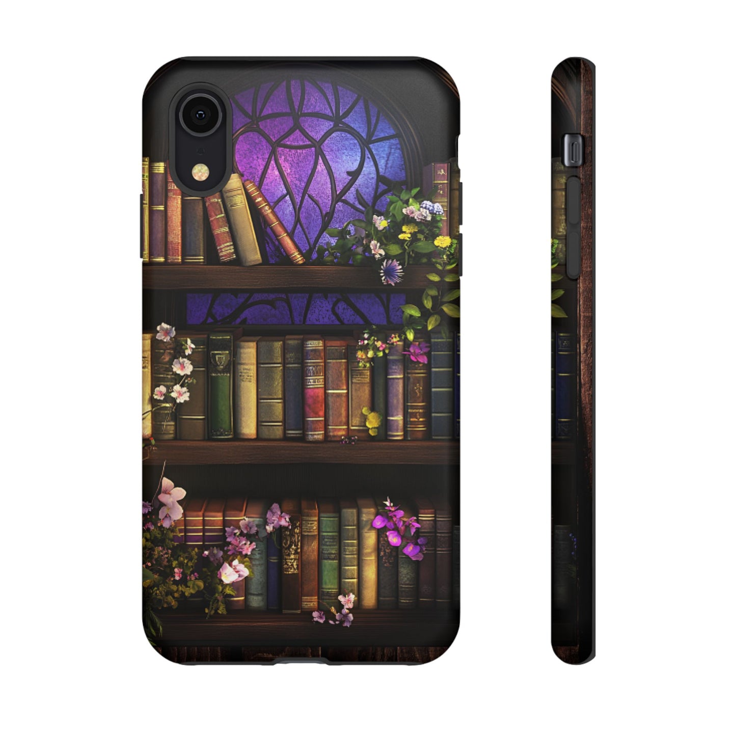 Bookshelf Phone Case - Dark Academia Stained Glass Phone Cases - iPhone 16 15 14 13 12 11, Samsung Galaxy & Google Pixel Phone Covers - Boo and Bewear