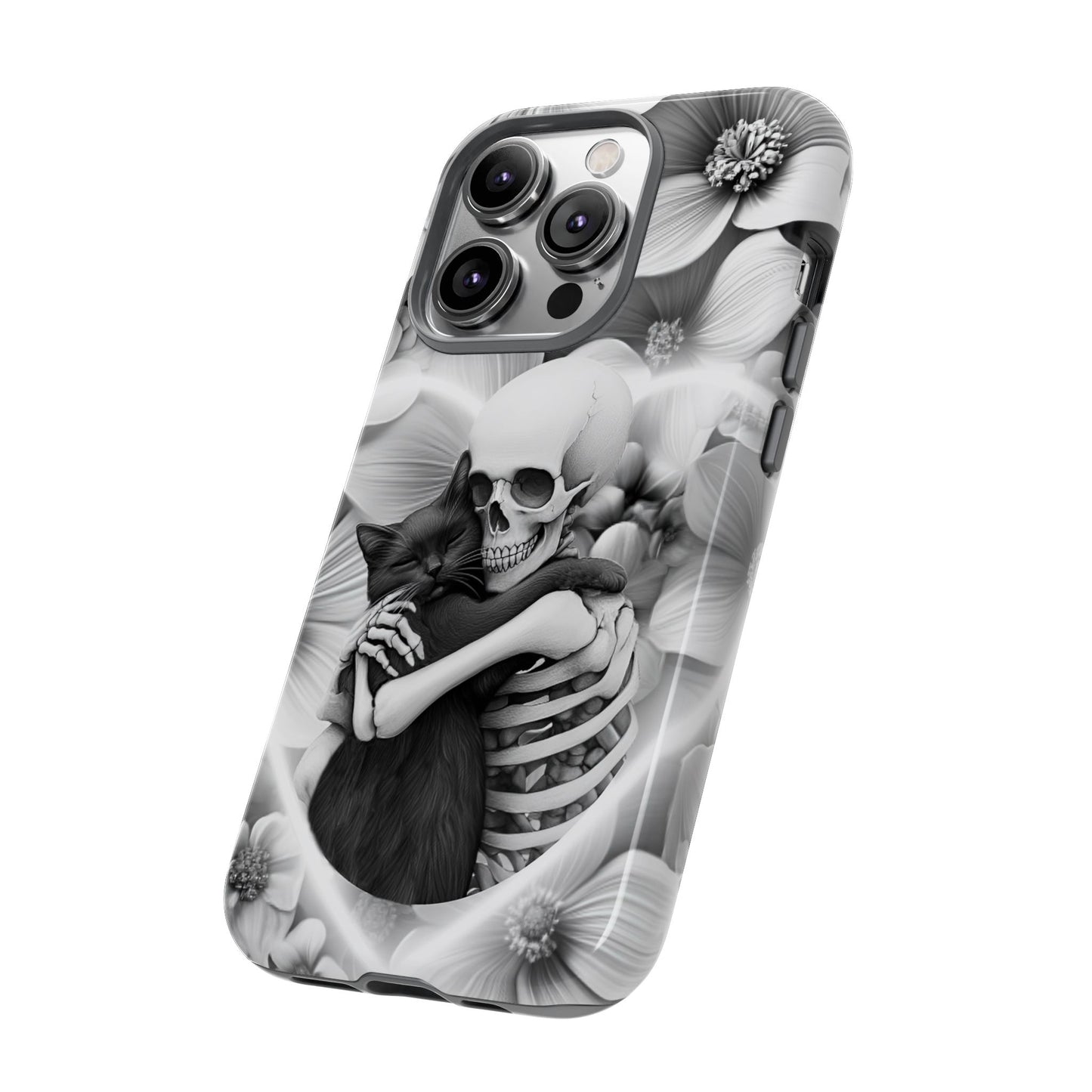 Skeleton & Black Cat Phone Case - Aesthetic Cat Lover Phone Cases- iPhone 16 15 14 13 12 11, Samsung Galaxy & Google Pixel Phone Covers