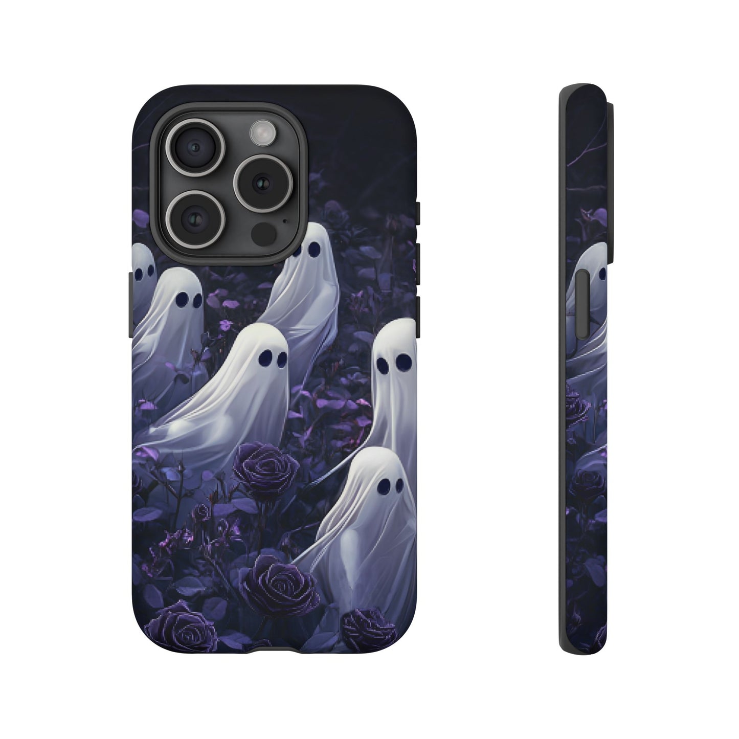 Halloween Phone Case - Ghosts in Purple Rose Garden for iPhone 16 15 14 13 12 11, Samsung Galaxy & Google Pixel Phone Covers