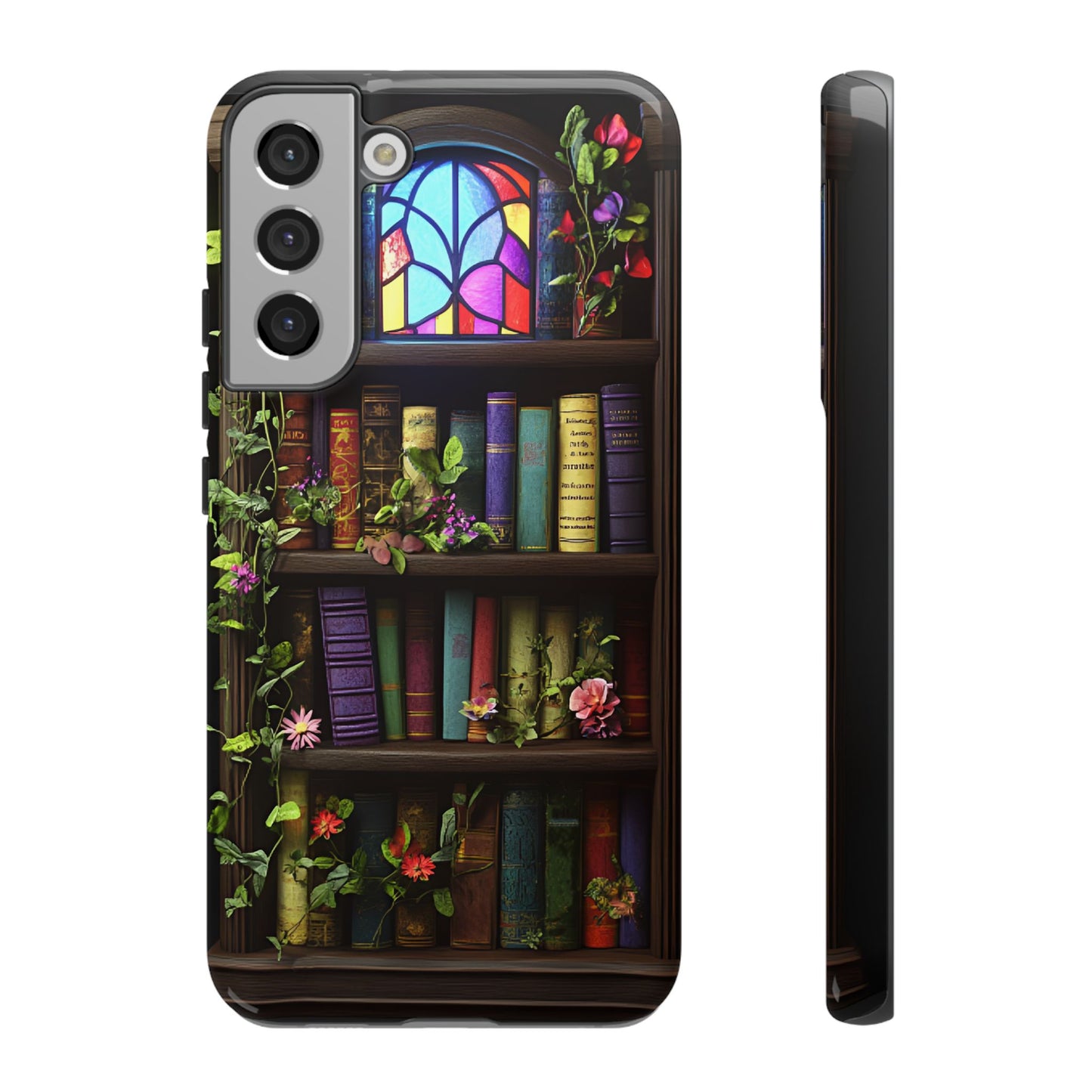 Bookshelf and Stained Glass Window Phone Case - Book Lover Phone Cases - iPhone 16 15 14 13 12 11, Samsung Galaxy & Google Pixel Phone Covers