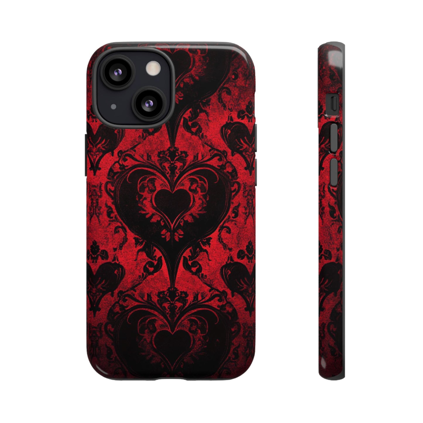 Gothic Dark Romance Phone Case - Black Hearts Phone Cover for iPhone 16 15 14 13 12 11, Samsung Galaxy & Google Pixel