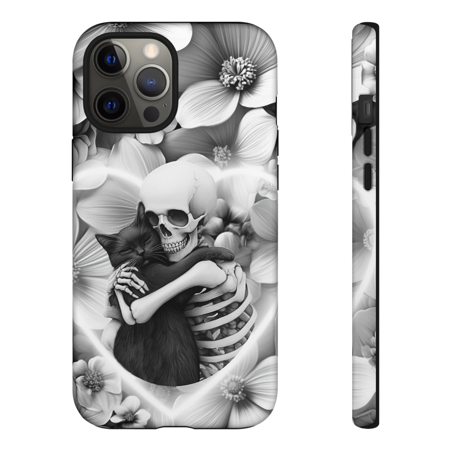 Skeleton & Black Cat Phone Case - Aesthetic Cat Lover Phone Cases- iPhone 16 15 14 13 12 11, Samsung Galaxy & Google Pixel Phone Covers