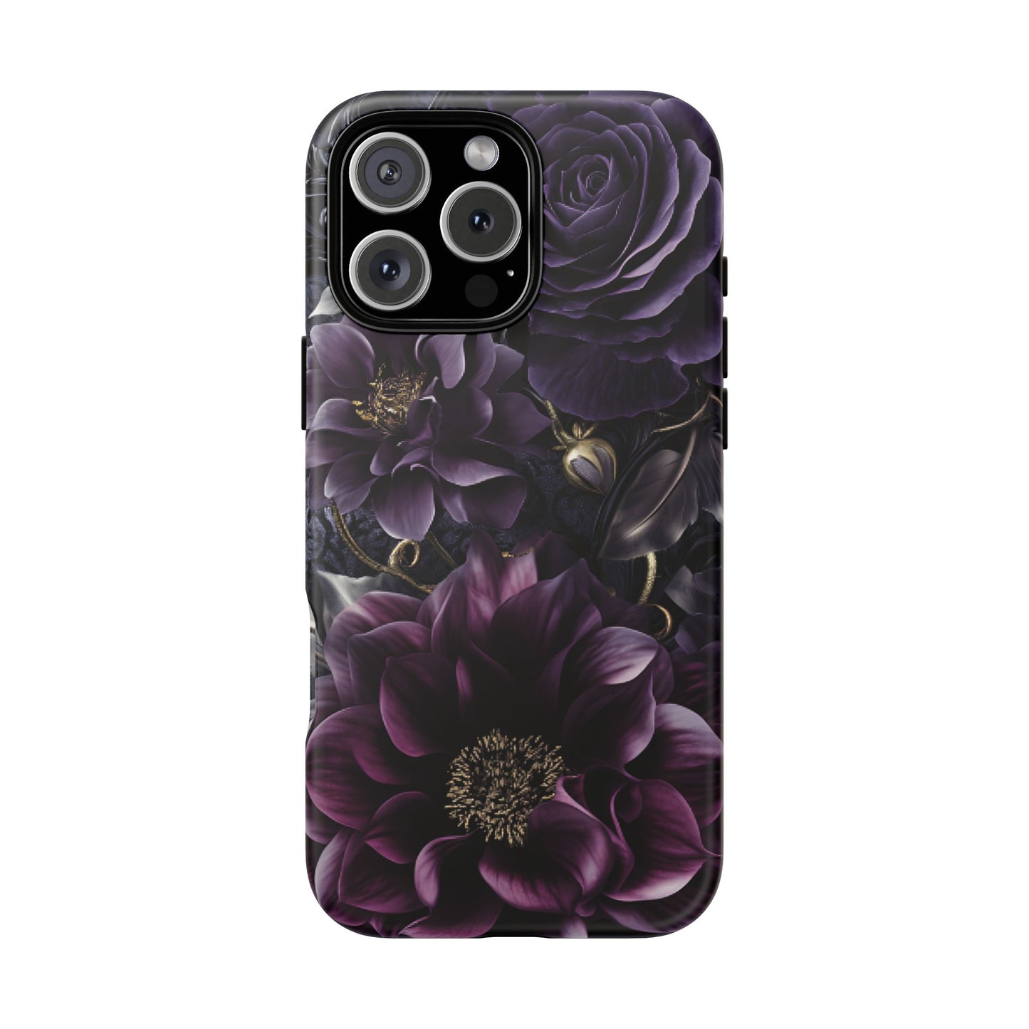 Gothic Dark Floral Phone Case - Aesthetic Purple and Gold Flowers for iPhone 16 15 14 13 12 11, Samsung Galaxy & Google Pixel