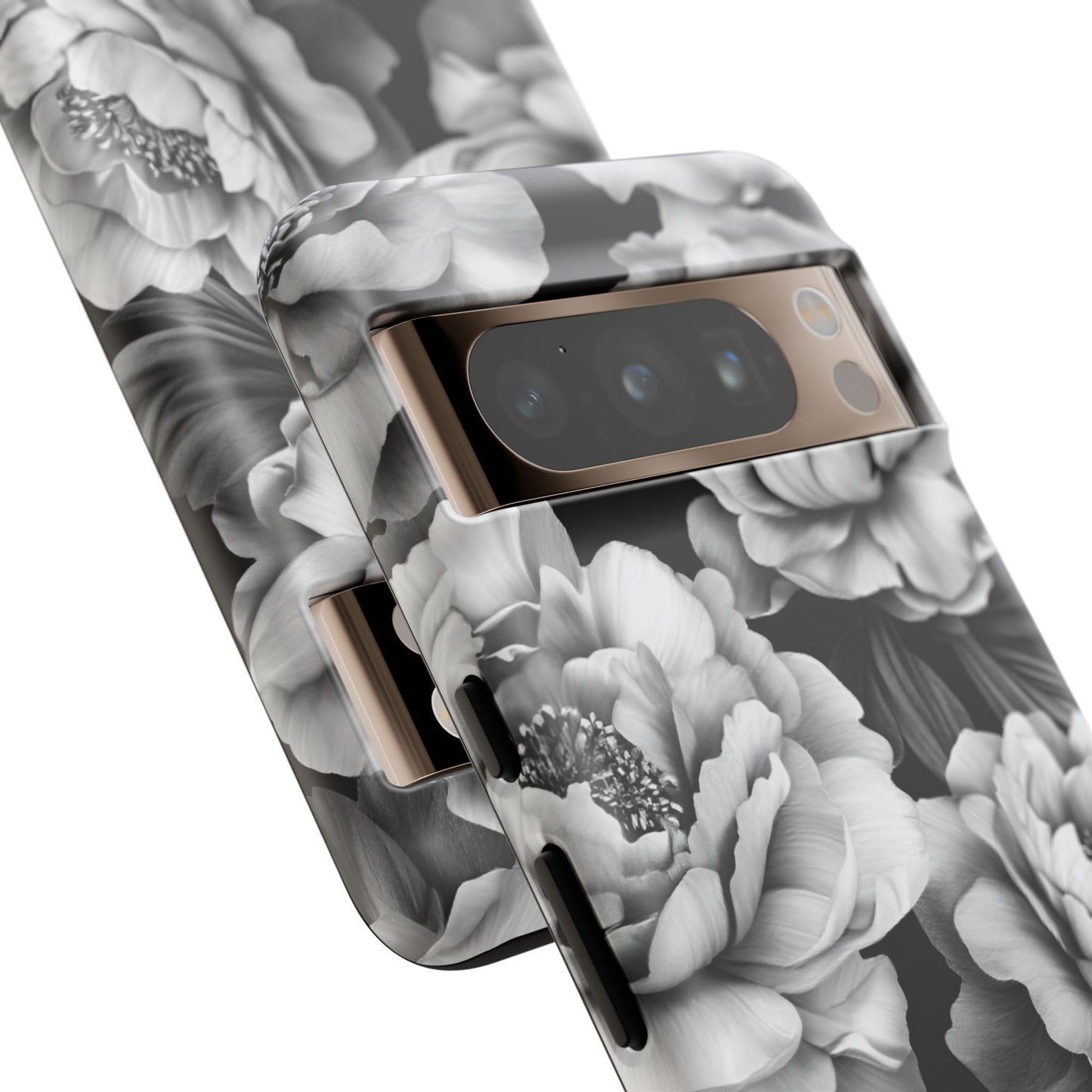 Black and White Peony Flower Phone Case - Aesthetic Dark Floral Phone Cases for iPhone 16 15 14 13 12 11, Samsung Galaxy & Google Pixel