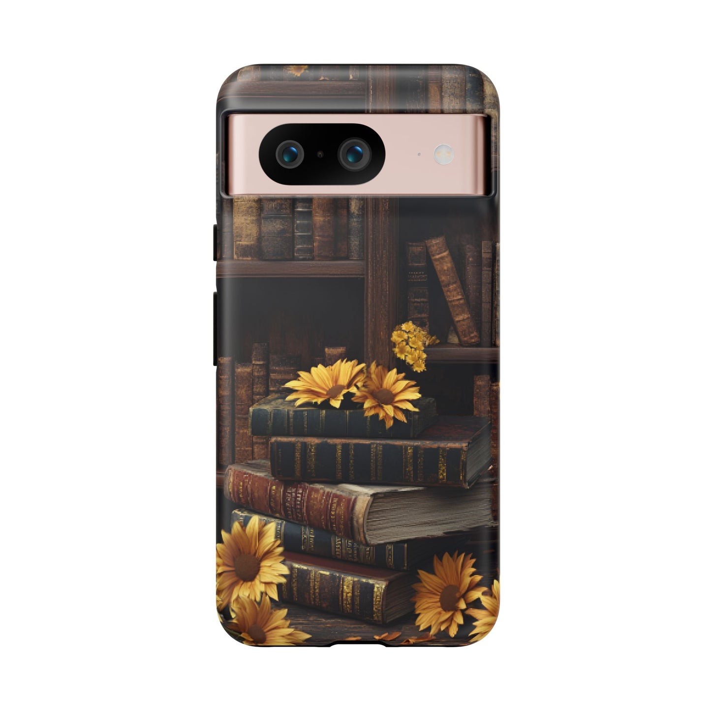 Vintage Books and Sunflowers Phone Case - Dark Academia Library Phone Cases for iPhone 16 15 14 13 12 11, Samsung Galaxy & Google Pixel