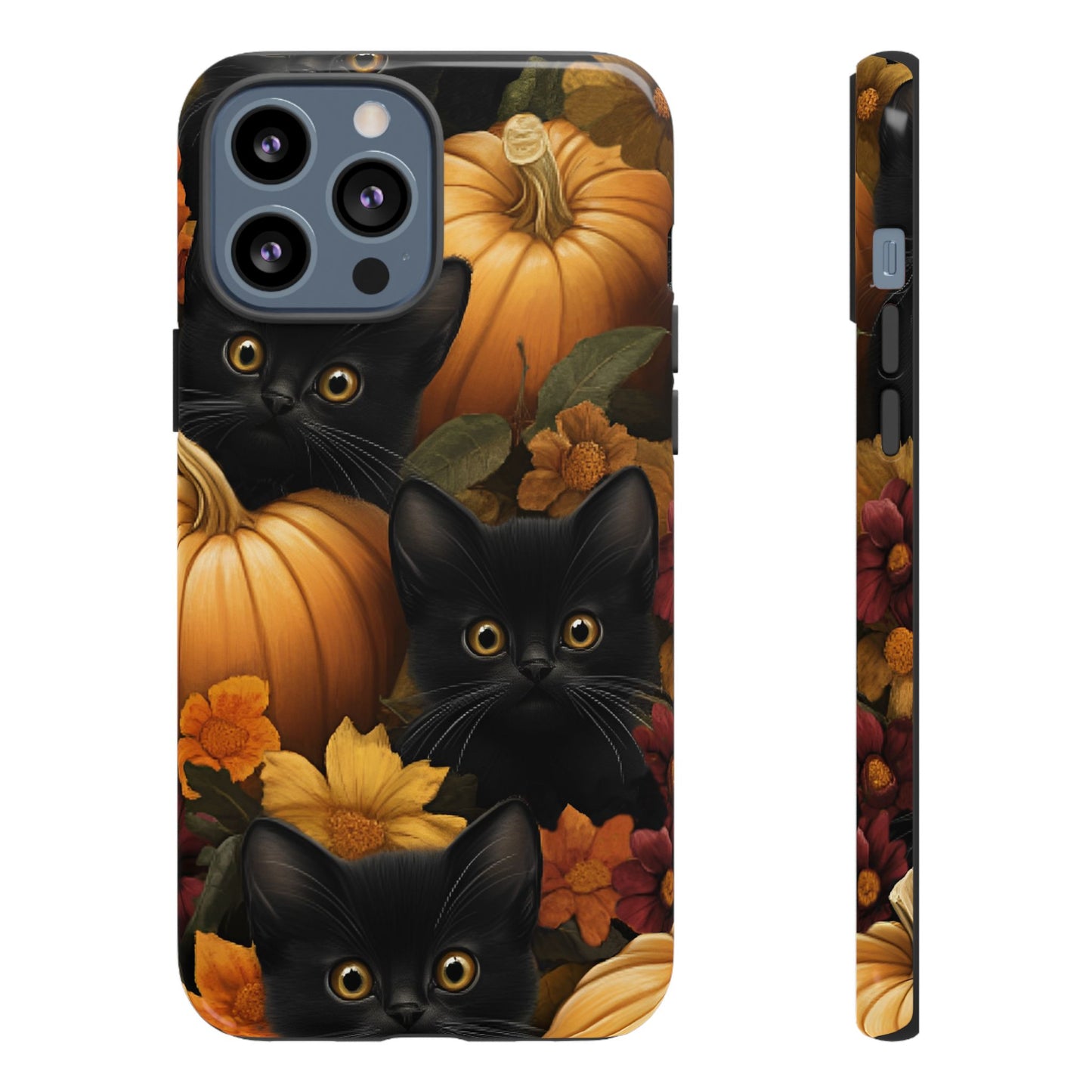 Black Cats and Pumpkins Phone Case - Cute Halloween Phone Cases for iPhone 16 15 14 13 12 11, Samsung Galaxy & Google Pixel