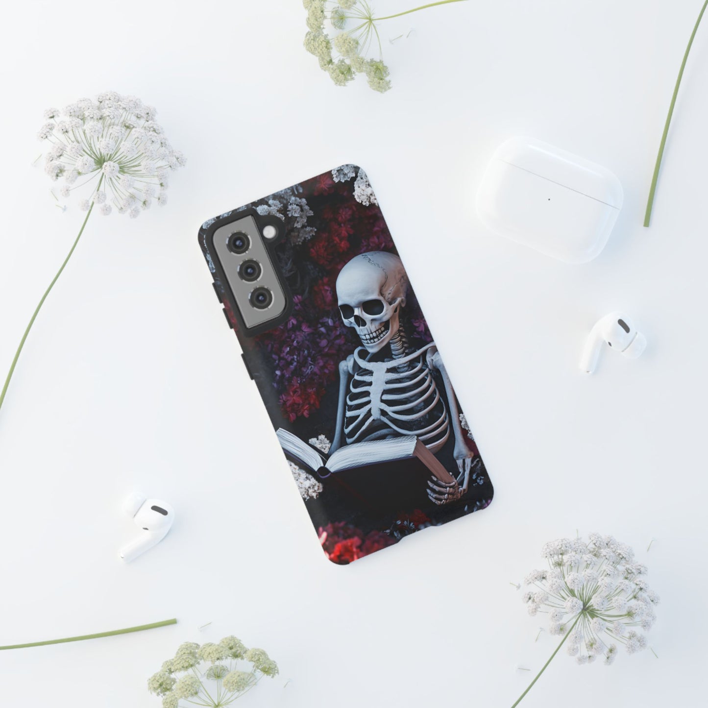 Skeleton Reading Book Phone Case - Bookish Halloween Phone Cases - iPhone 16 15 14 13 12 11, Samsung Galaxy & Google Pixel Phone Covers