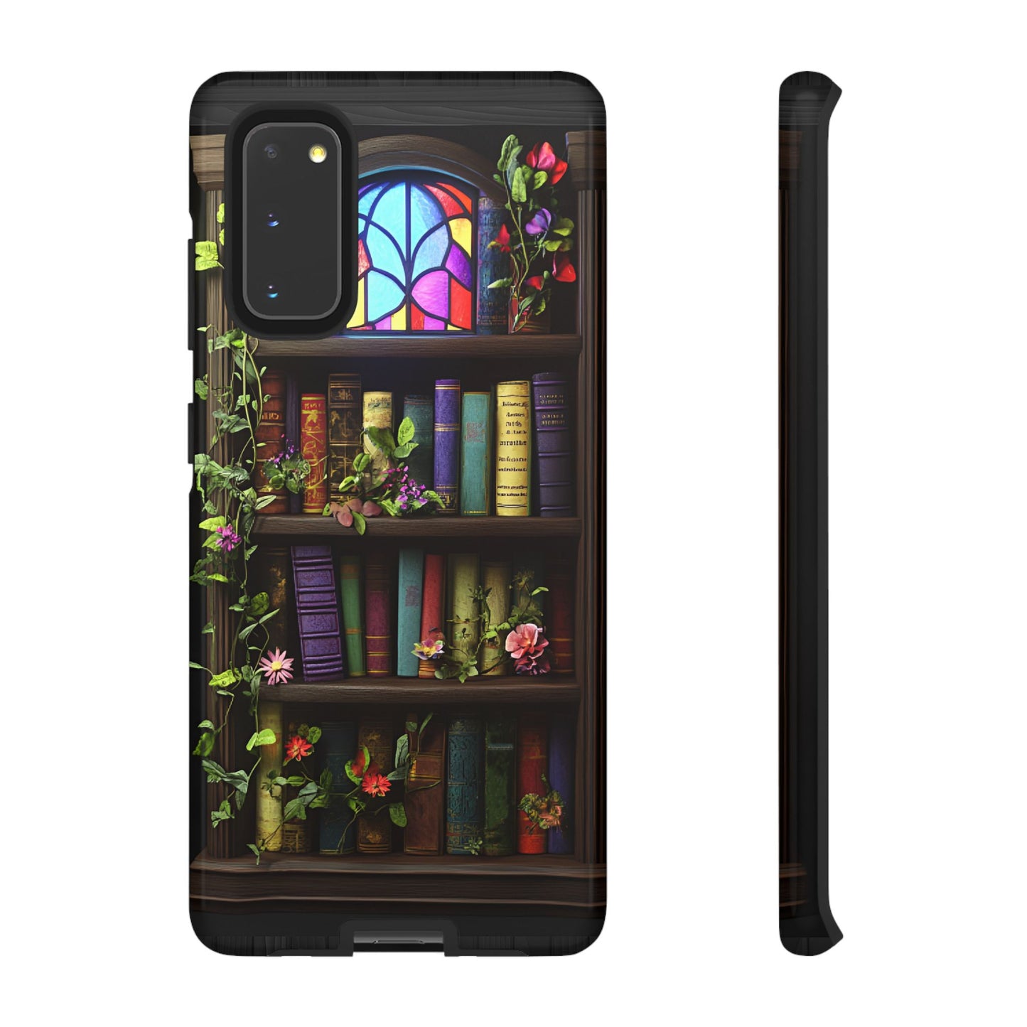 Bookshelf and Stained Glass Window Phone Case - Book Lover Phone Cases - iPhone 16 15 14 13 12 11, Samsung Galaxy & Google Pixel Phone Covers - Boo and Bewear