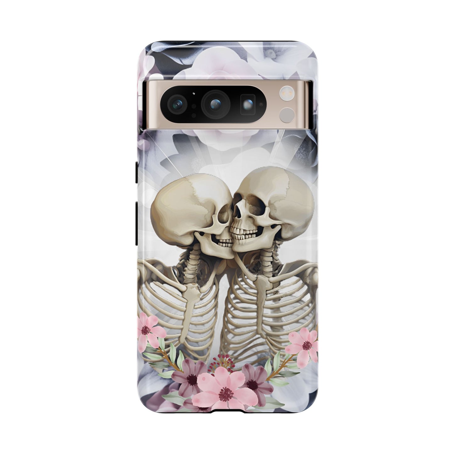 Skeleton Couple Phone Case - Floral Love Halloween Phone Cases for iPhone 16 15 14 13 12 11, Samsung Galaxy & Google Pixel