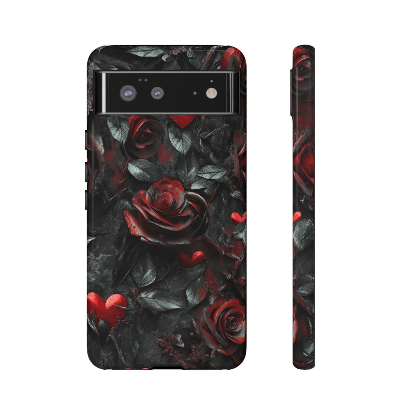 Gothic Valentine Phone Case - Dark Romance Roses and Hearts for iPhone 16 15 14 13 12 11, Samsung Galaxy & Google Pixel