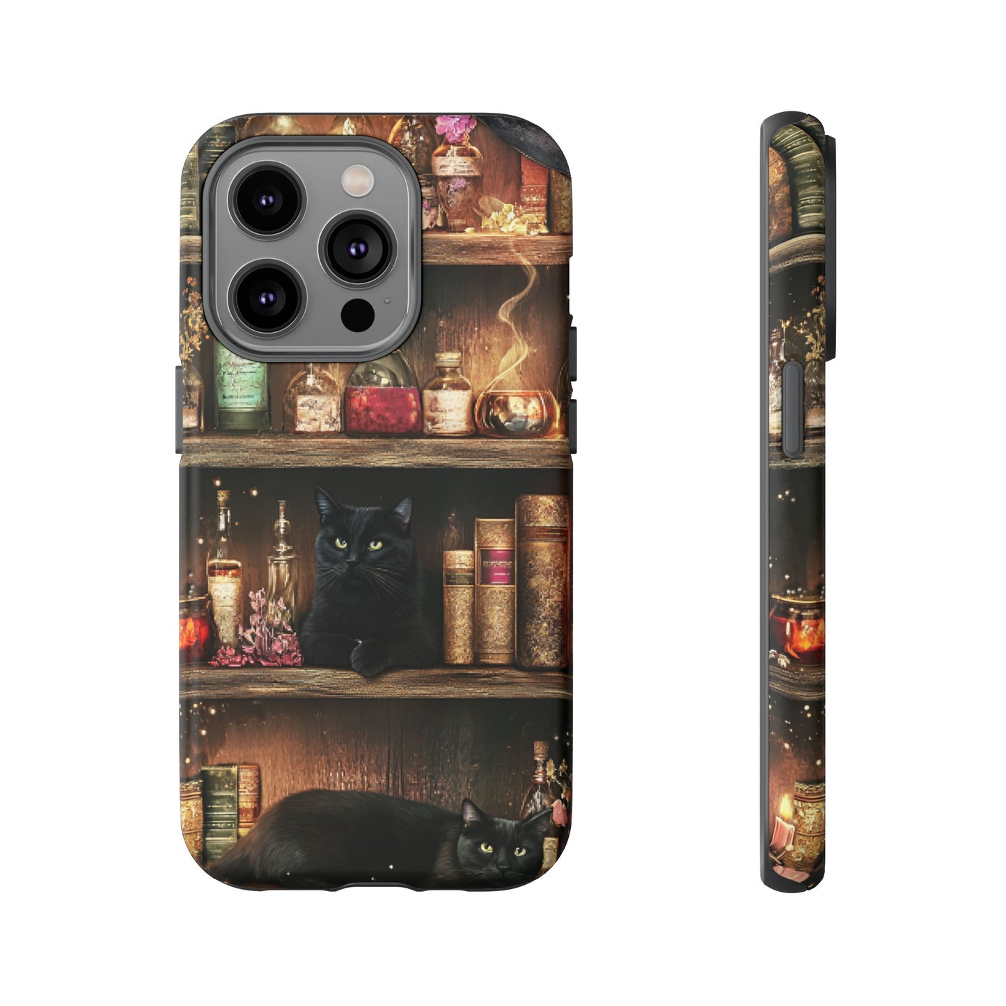 Witch Bookshelf Phone Case - Witchy Books Potions and Black Cats for iPhone 16 15 14 13 12 11, Samsung Galaxy & Google Pixel