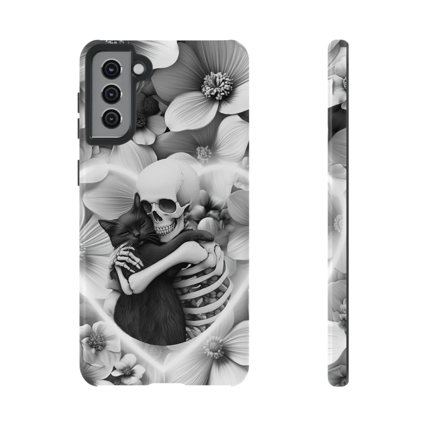 Skeleton & Black Cat Phone Case - Aesthetic Cat Lover Phone Cases for iPhone 16 15 14 13 12 11, Samsung Galaxy & Google Pixel