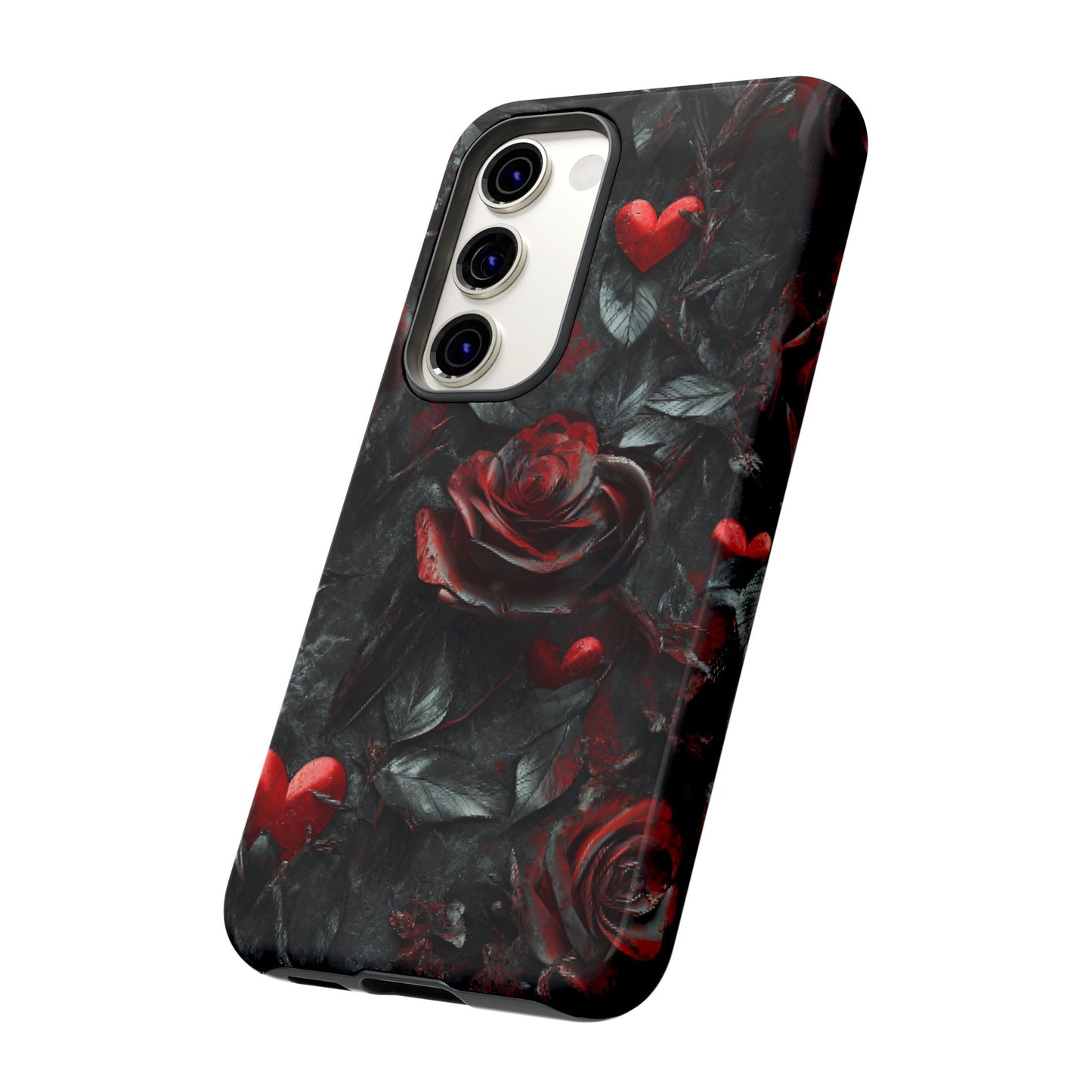 Gothic Valentine Phone Case - Dark Romance Roses and Hearts - iPhone 16 15 14 13 12 11, Samsung Galaxy & Google Pixel Phone Covers