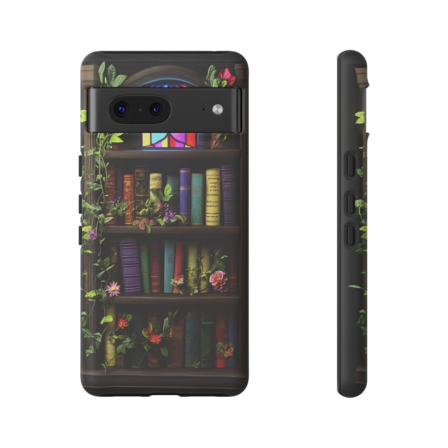 Bookshelf and Stained Glass Window Phone Case - Book Lover Phone Cases for iPhone 16 15 14 13 12 11, Samsung Galaxy & Google Pixel