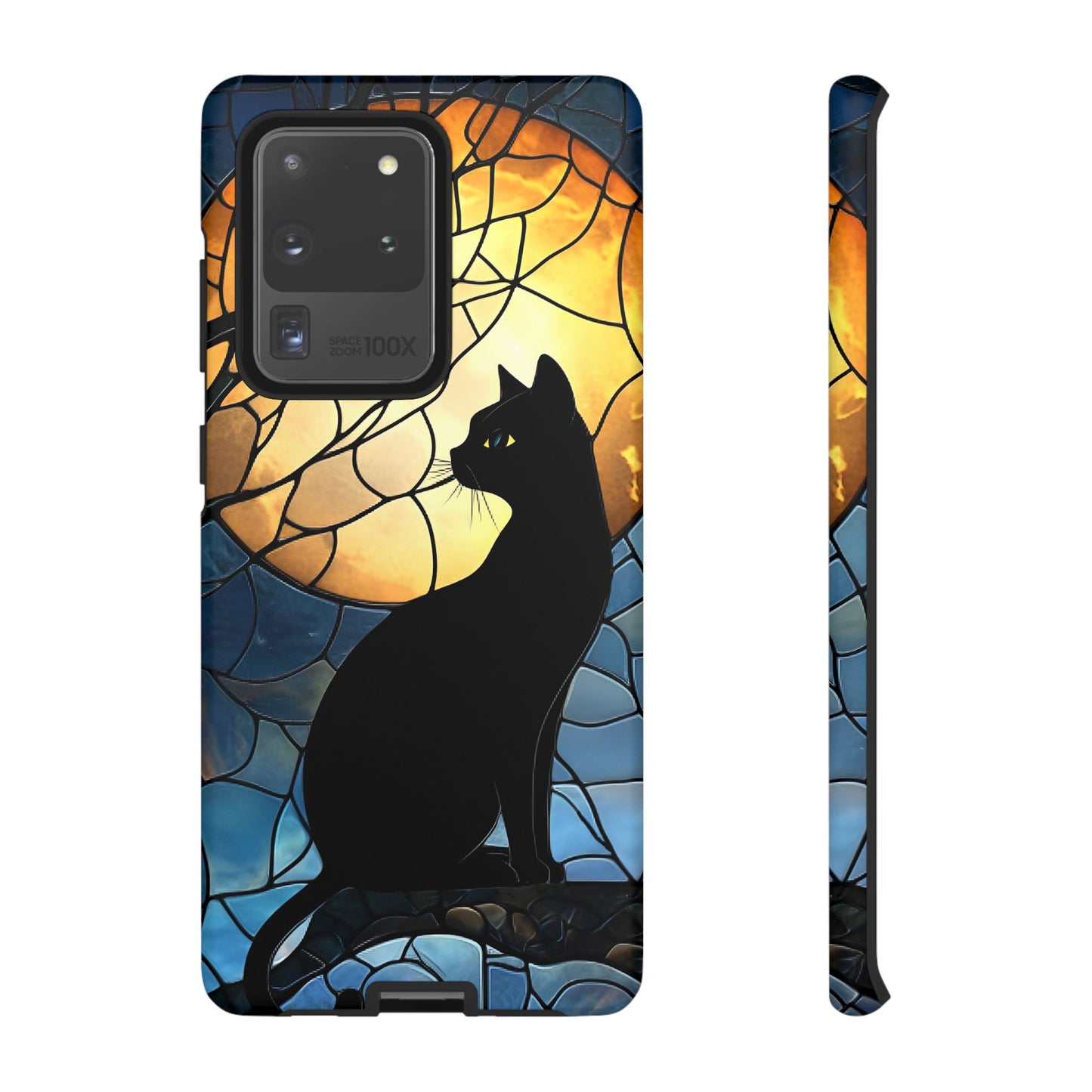 Black Cat and Moon Stained Glass Phone Case - Celestial Cat Lover Phone Cases - iPhone 16 15 14 13 12 11, Samsung Galaxy & Google Pixel Phone Covers