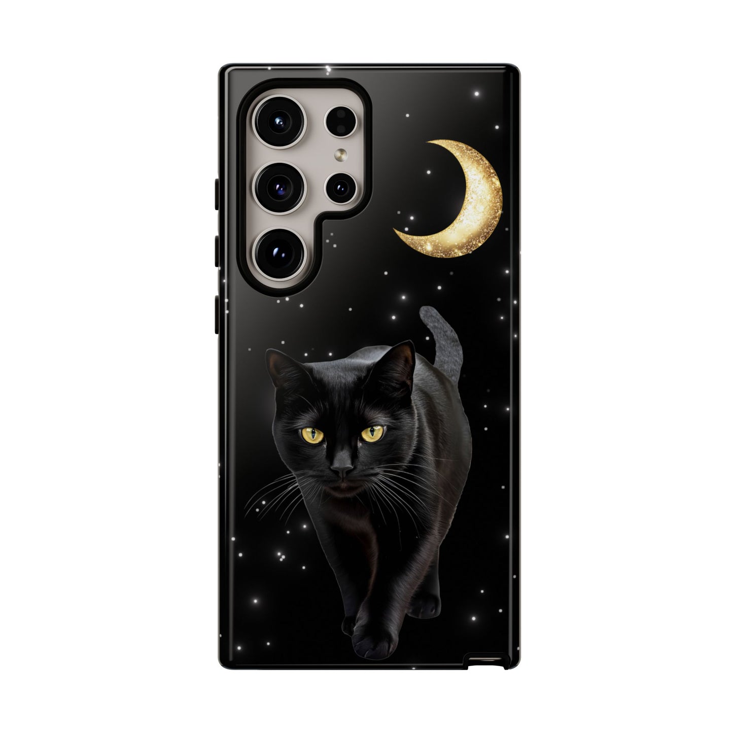 Black Cat and Moon Phone Case - Celestial Cat Lover Phone Cases for iPhone 16 15 14 13 12 11, Samsung Galaxy & Google Pixel