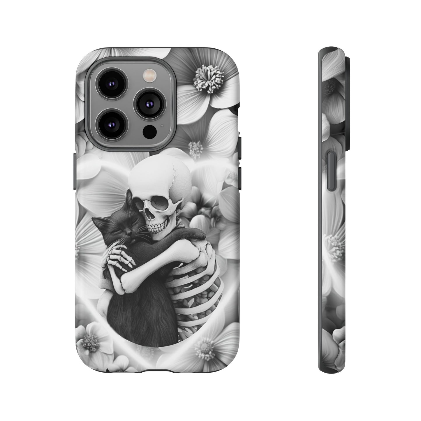 Skeleton & Black Cat Phone Case - Aesthetic Cat Lover Phone Cases- iPhone 16 15 14 13 12 11, Samsung Galaxy & Google Pixel Phone Covers