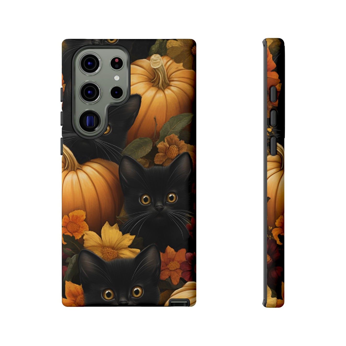 Black Cats and Pumpkins Phone Case - Cute Halloween Phone Cases - iPhone 16 15 14 13 12 11, Samsung Galaxy & Google Pixel Phone Covers