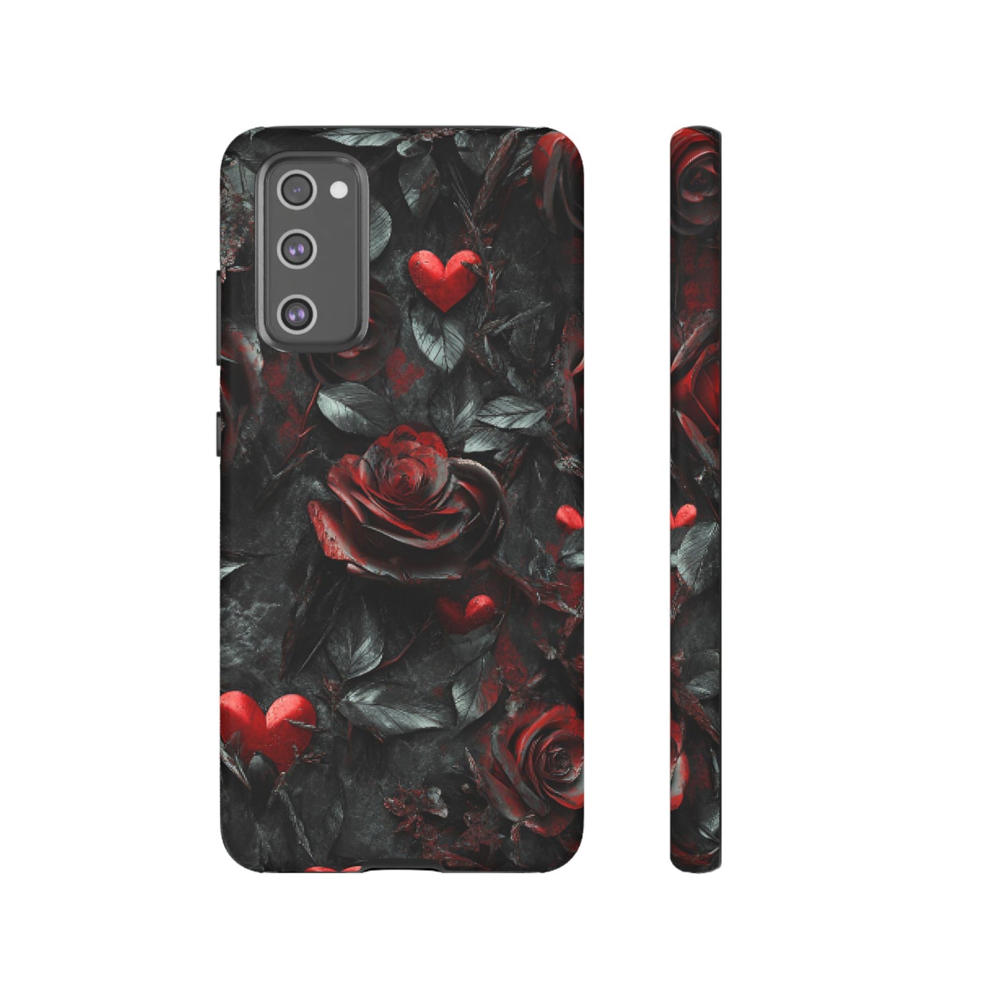 Gothic Valentine Phone Case - Dark Romance Roses and Hearts for iPhone 16 15 14 13 12 11, Samsung Galaxy & Google Pixel