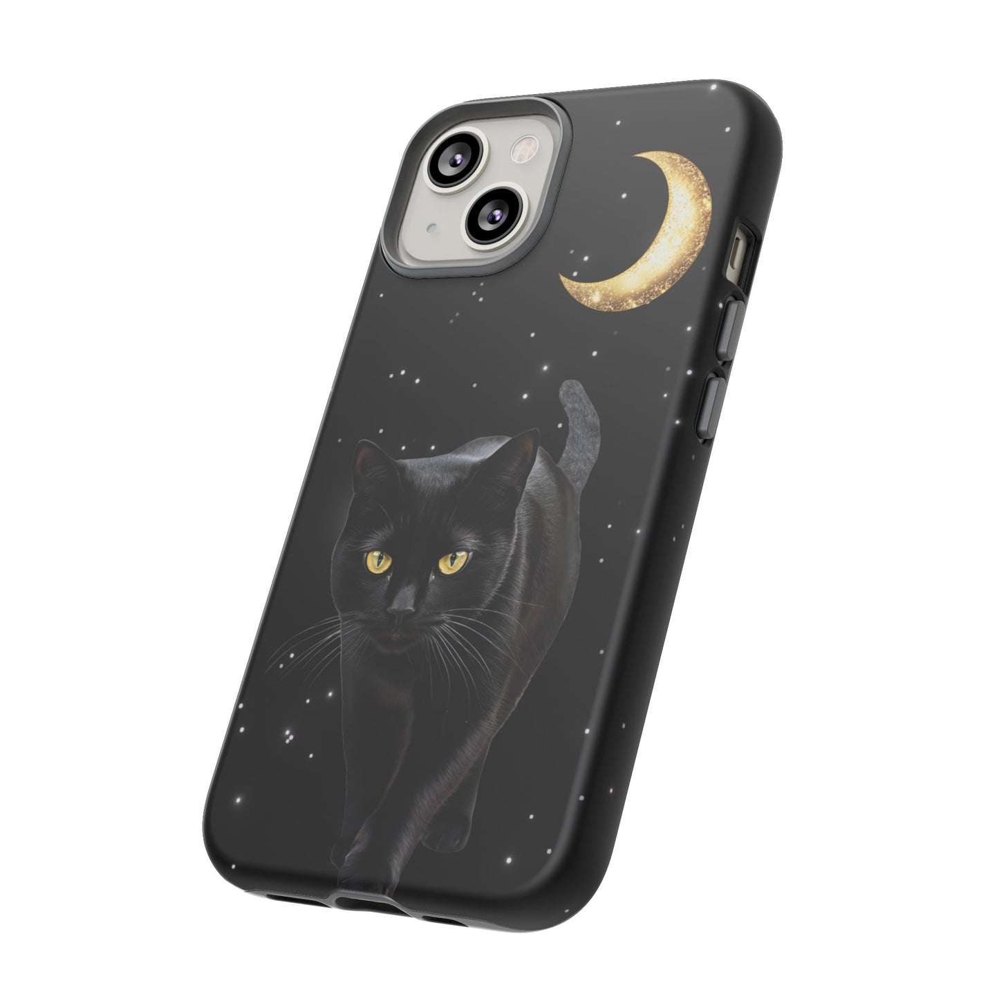 Black Cat and Moon Phone Case - Celestial Cat Lover Phone Cases for iPhone 16 15 14 13 12 11, Samsung Galaxy & Google Pixel