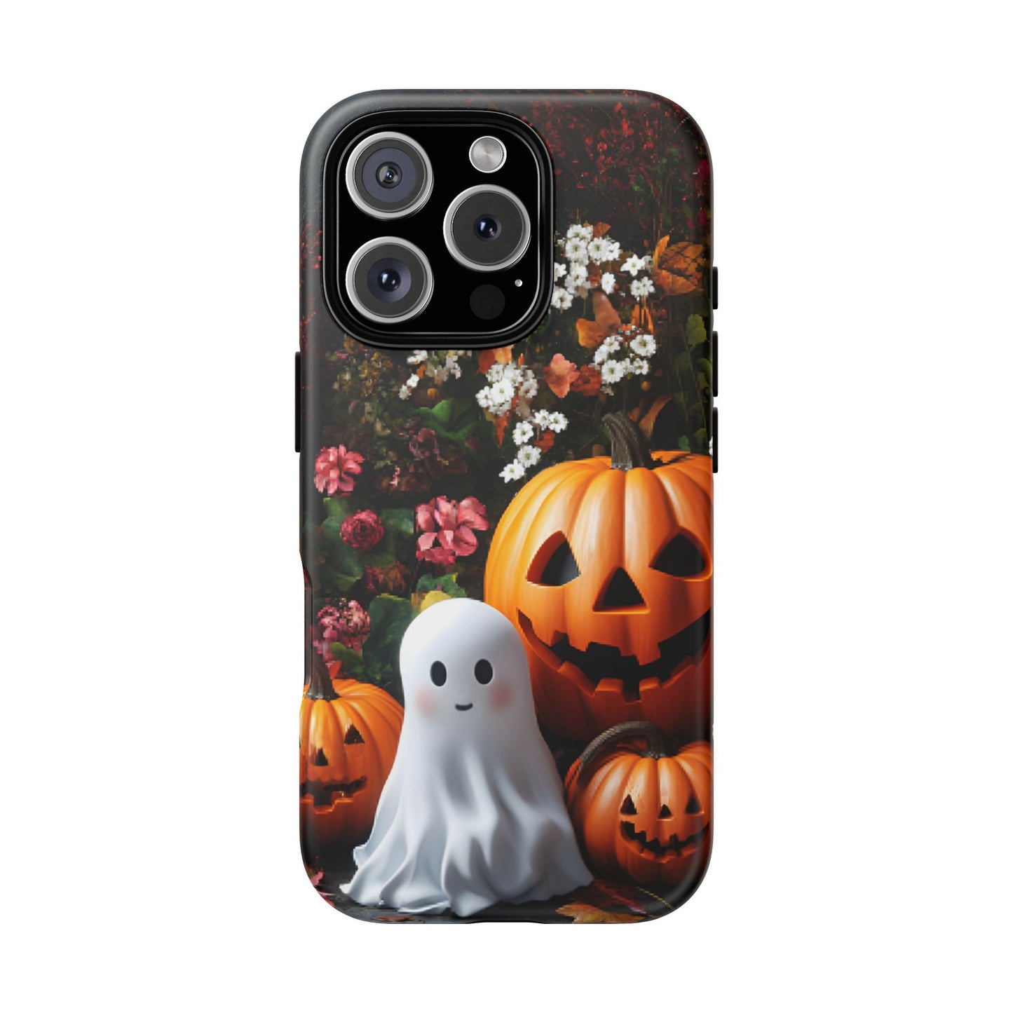 Halloween Phone Case with Cute Ghost and Pumpkins for iPhone 16 15 14 13 12 11, Samsung Galaxy & Google Pixel