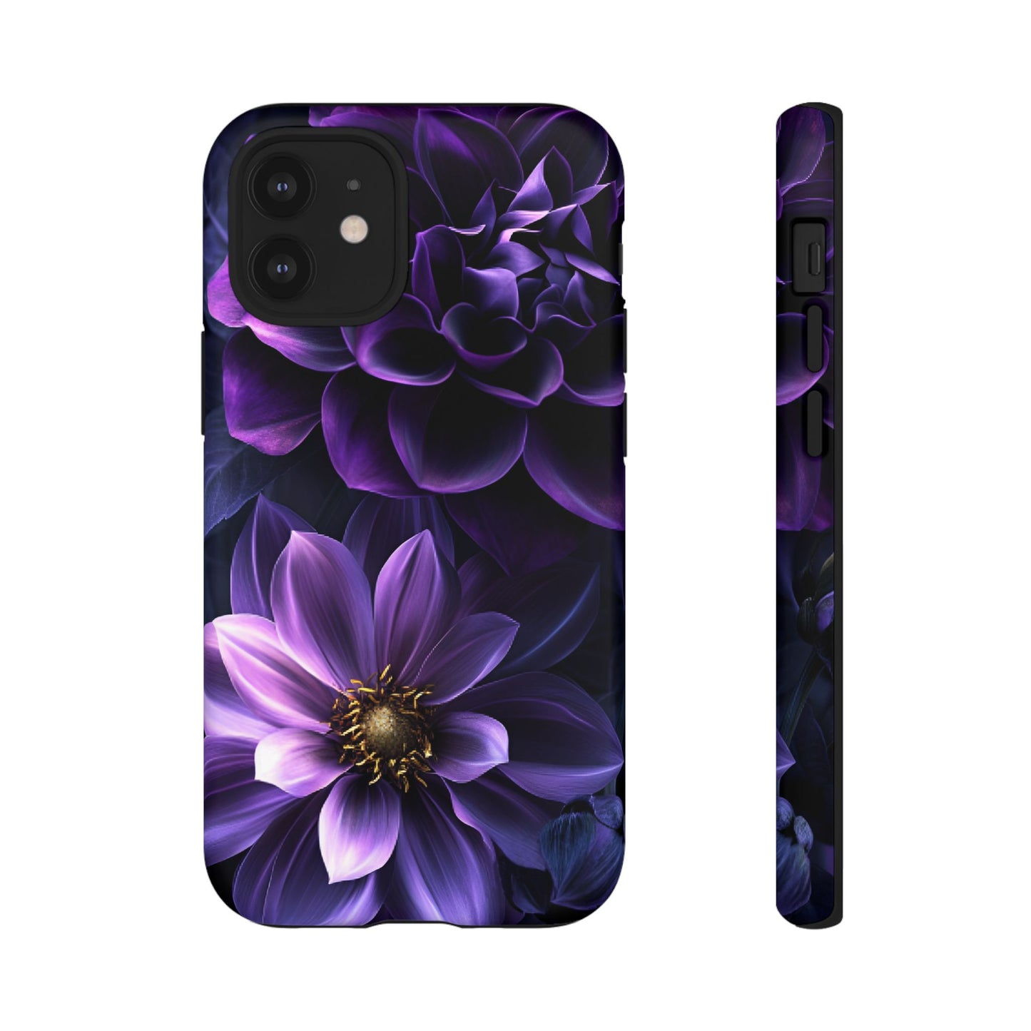 Black and Purple Flowers Phone Case - Dark Gothic Bloom Phone Cases for iPhone 16 15 14 13 12 11, Samsung Galaxy & Google Pixel