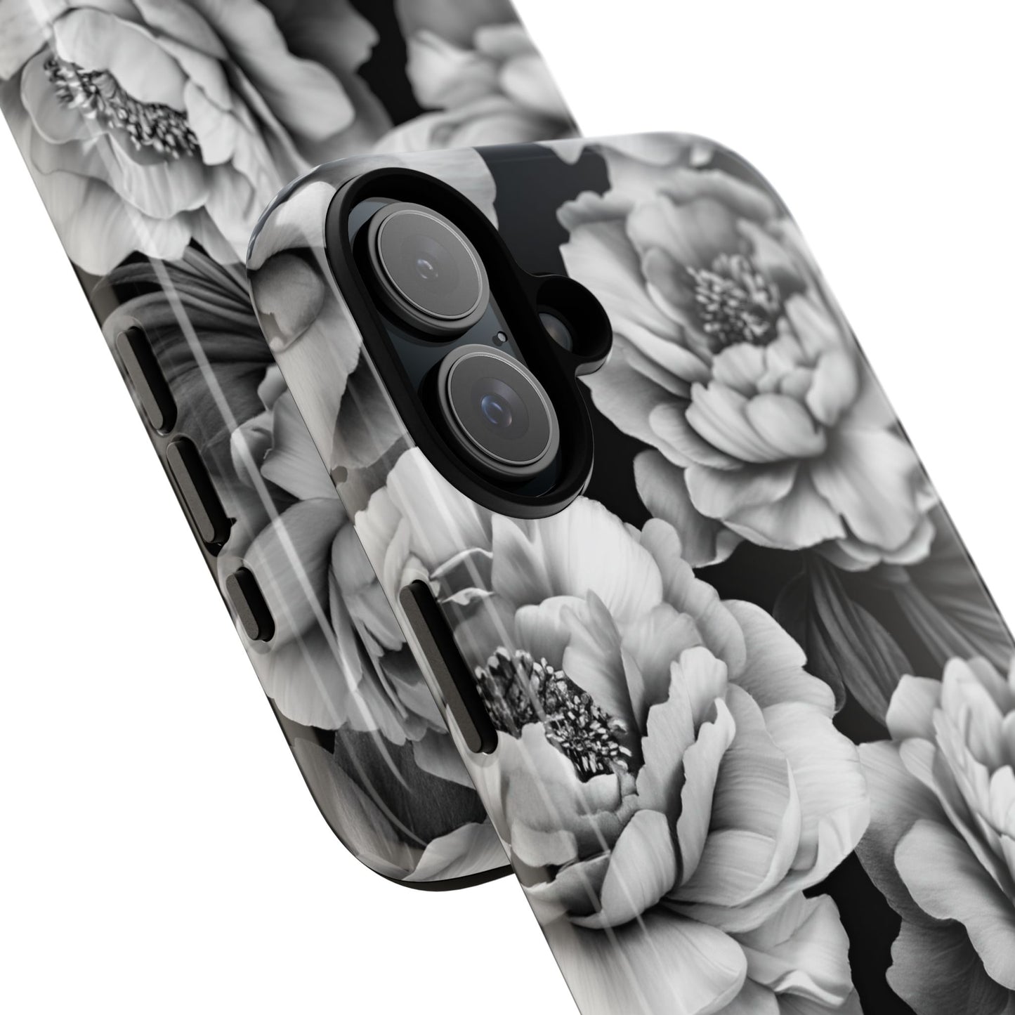 Black and White Peony Flower Phone Case - Aesthetic Dark Floral Phone Cases - iPhone 16 15 14 13 12 11, Samsung Galaxy & Google Pixel Phone Covers