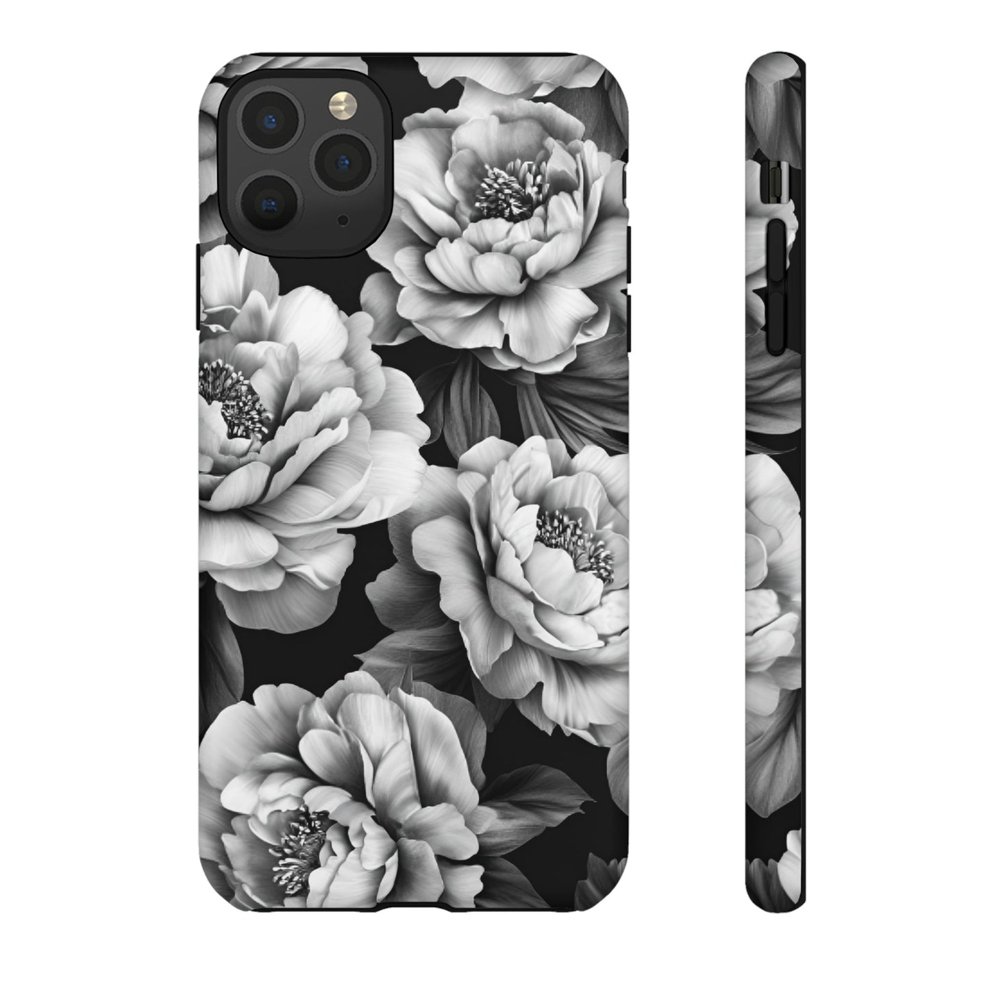 Black and White Peony Flower Phone Case - Aesthetic Dark Floral Phone Cases - iPhone 16 15 14 13 12 11, Samsung Galaxy & Google Pixel Phone Covers