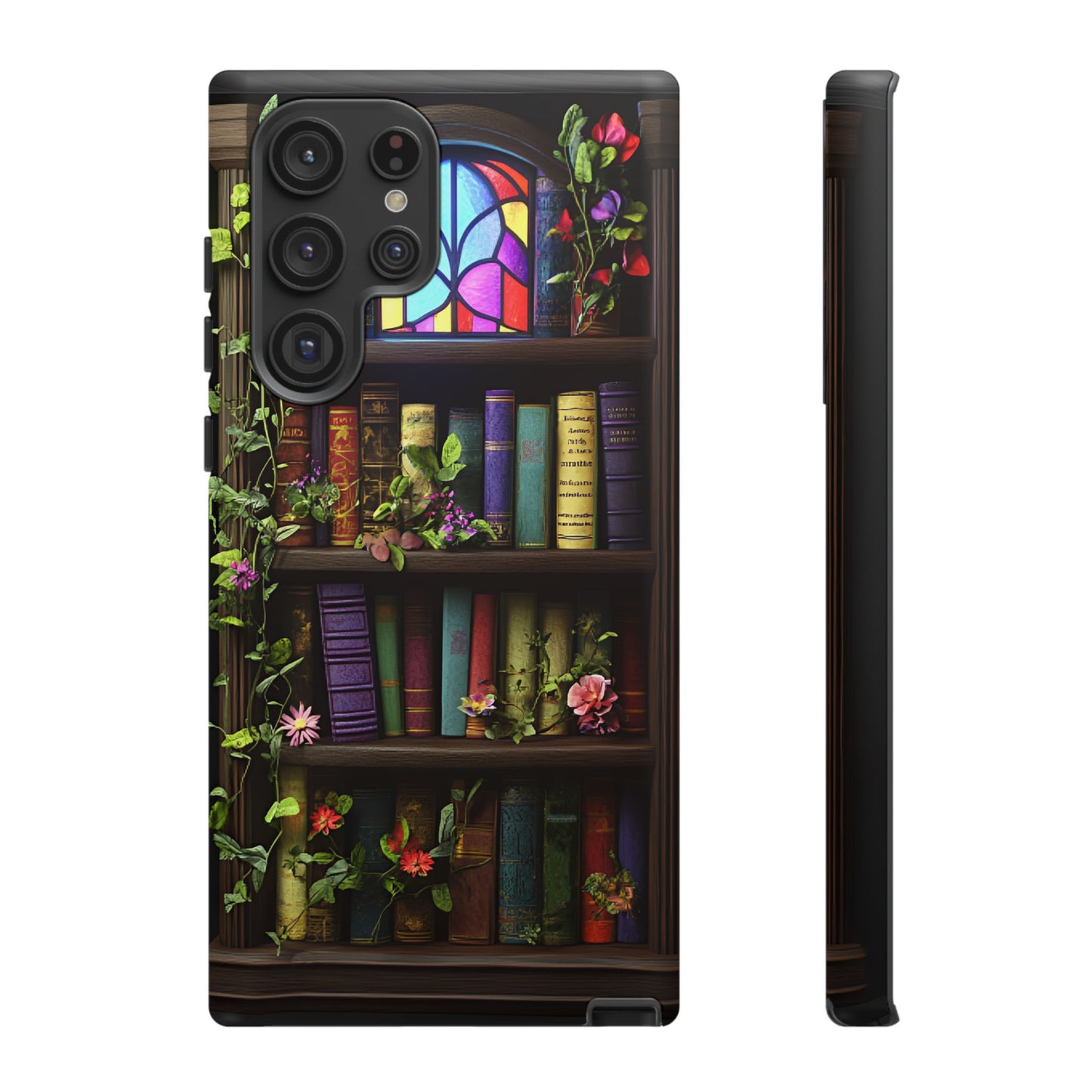 Bookshelf and Stained Glass Window Phone Case - Book Lover Phone Cases - iPhone 16 15 14 13 12 11, Samsung Galaxy & Google Pixel Phone Covers