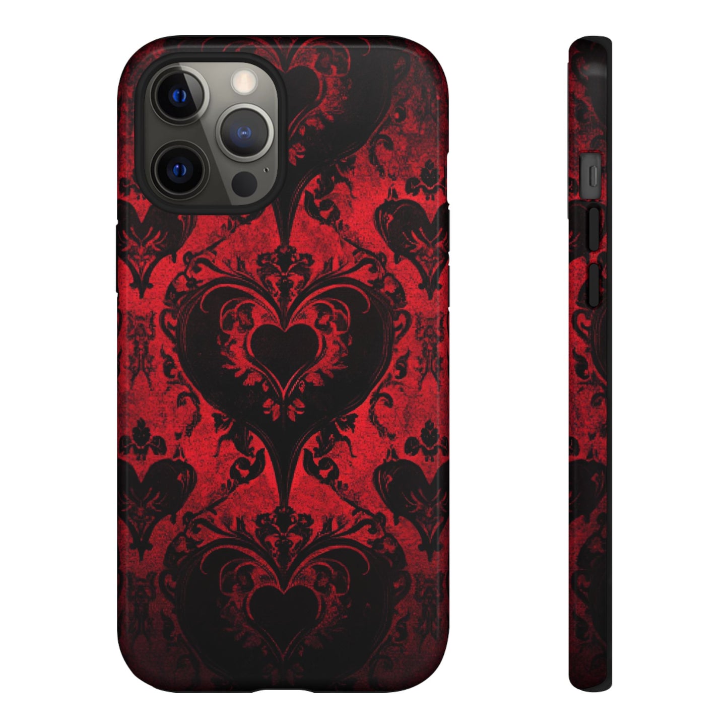 Gothic Dark Romance Phone Case - Black Hearts Phone Cover for iPhone 16 15 14 13 12 11, Samsung Galaxy & Google Pixel