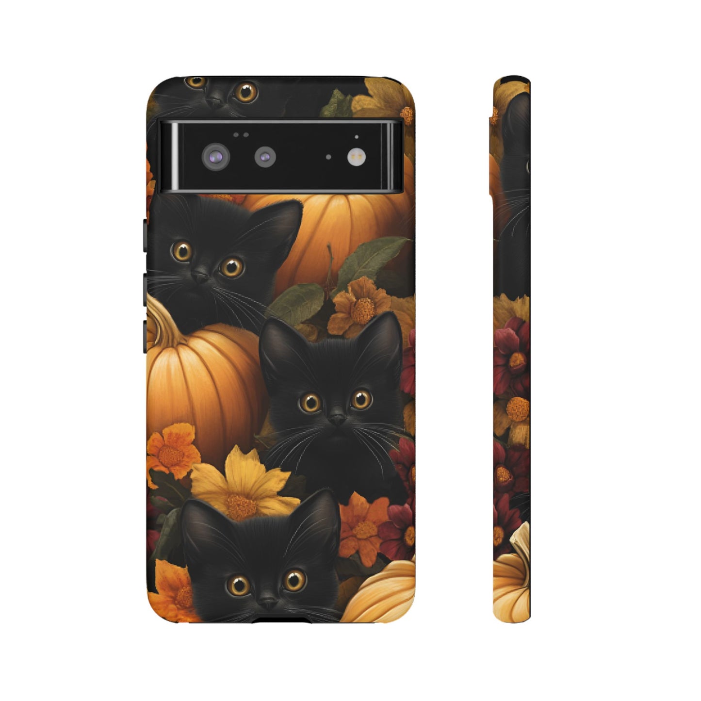 Black Cats and Pumpkins Phone Case - Cute Halloween Phone Cases - iPhone 16 15 14 13 12 11, Samsung Galaxy & Google Pixel Phone Covers