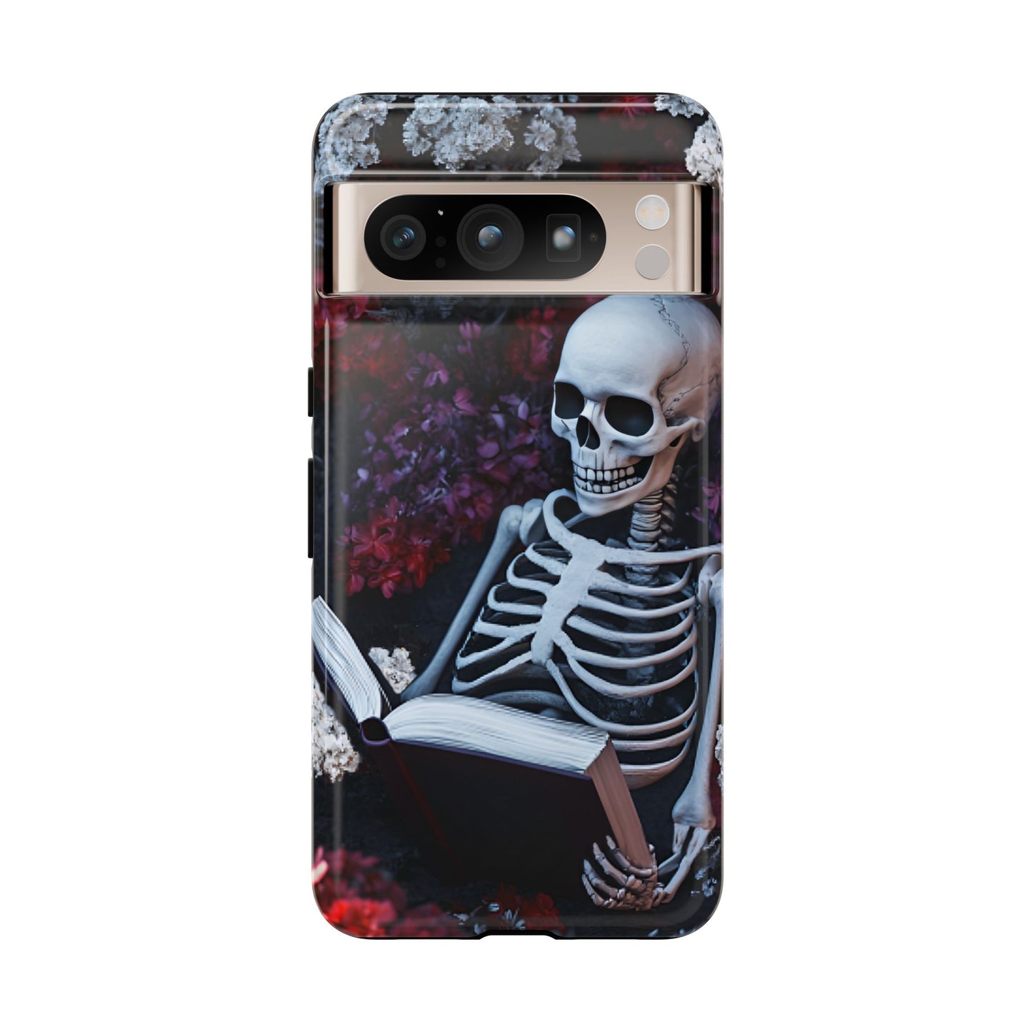 Skeleton Reading Book Phone Case - Bookish Halloween Phone Cases for iPhone 16 15 14 13 12 11, Samsung Galaxy & Google Pixel