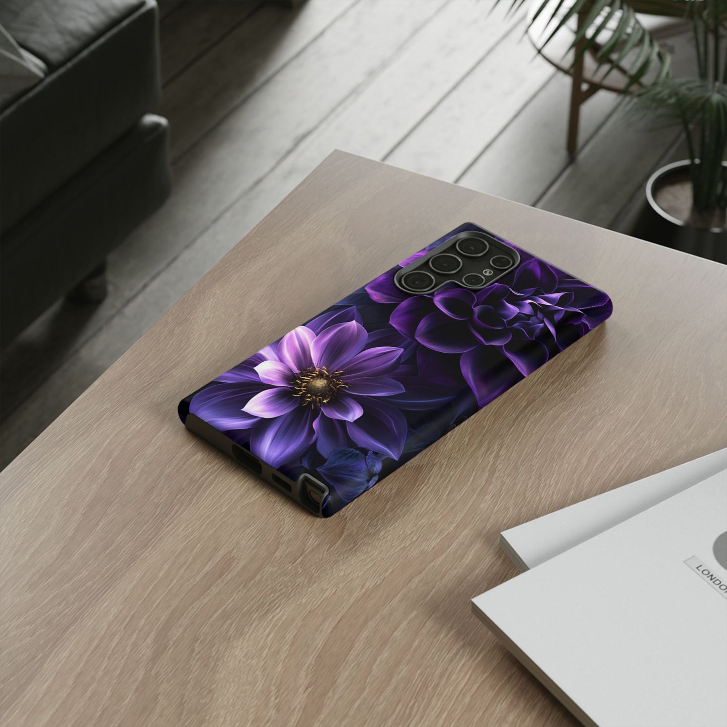 Black and Purple Flowers Phone Case - Dark Gothic Bloom Phone Cases - iPhone 16 15 14 13 12 11, Samsung Galaxy & Google Pixel Phone Covers