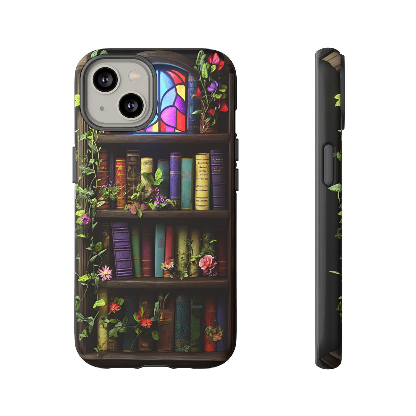 Bookshelf and Stained Glass Window Phone Case - Book Lover Phone Cases for iPhone 16 15 14 13 12 11, Samsung Galaxy & Google Pixel