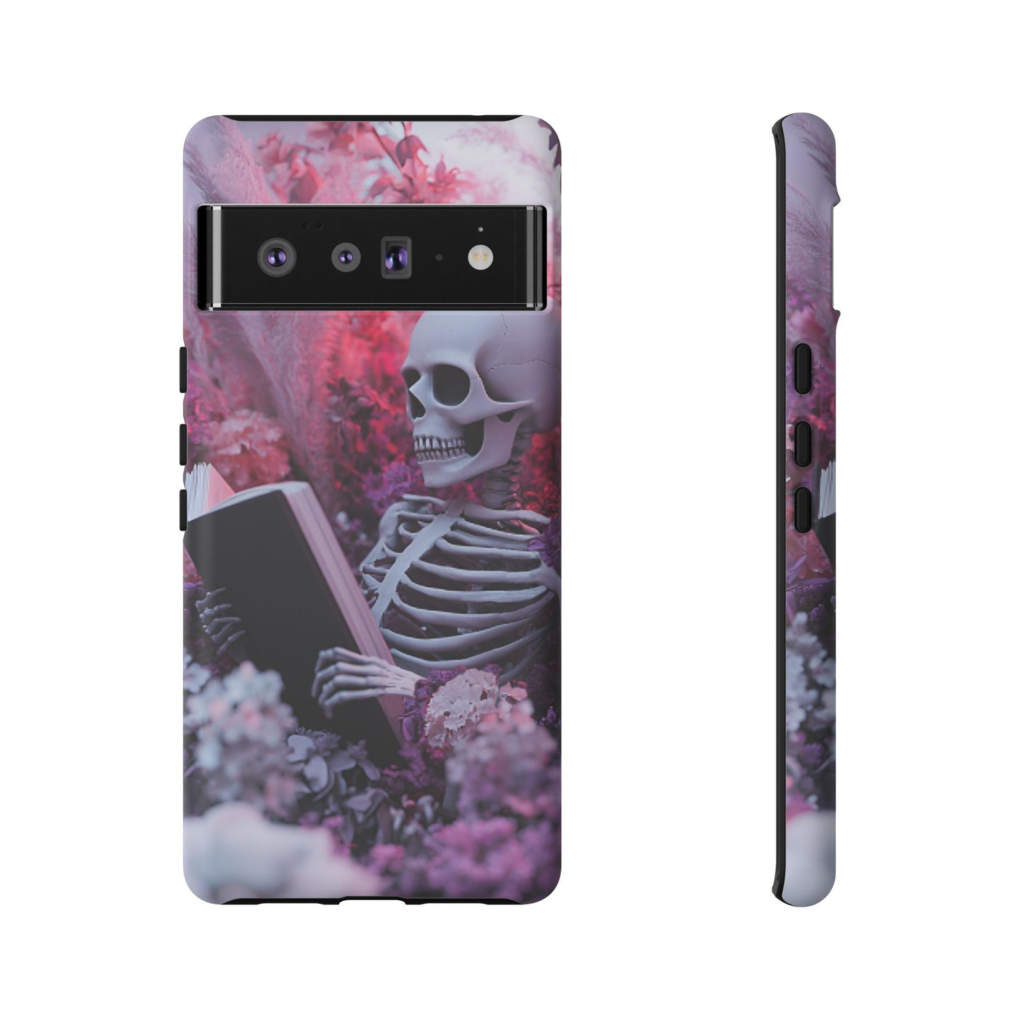 Bookish Skeleton Phone Case - Spooky Floral Halloween Phone Cases for Phone 16 15 14 13 12 11, Samsung Galaxy & Google Pixel