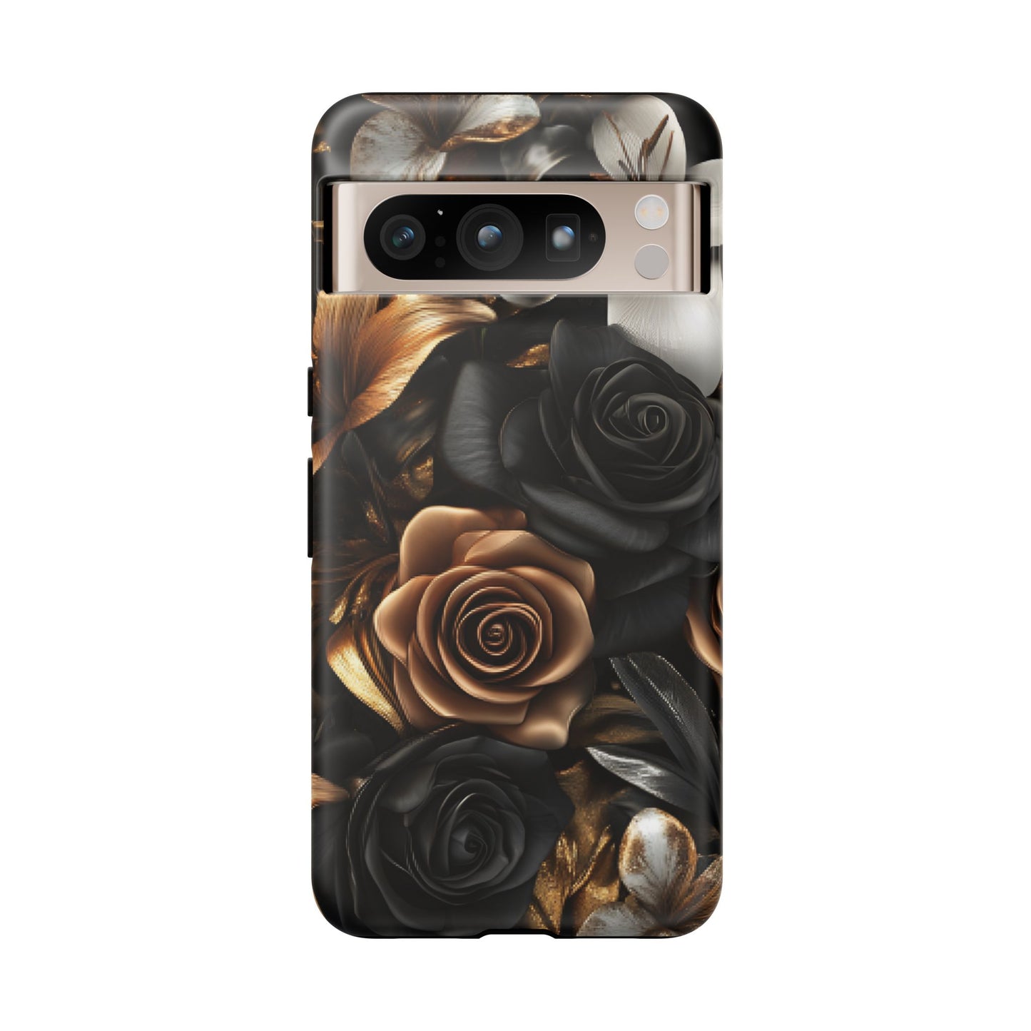 Floral Phone Case - Black and Gold Roses for iPhone 16 15 14 13 12 11, Samsung Galaxy & Google Pixel