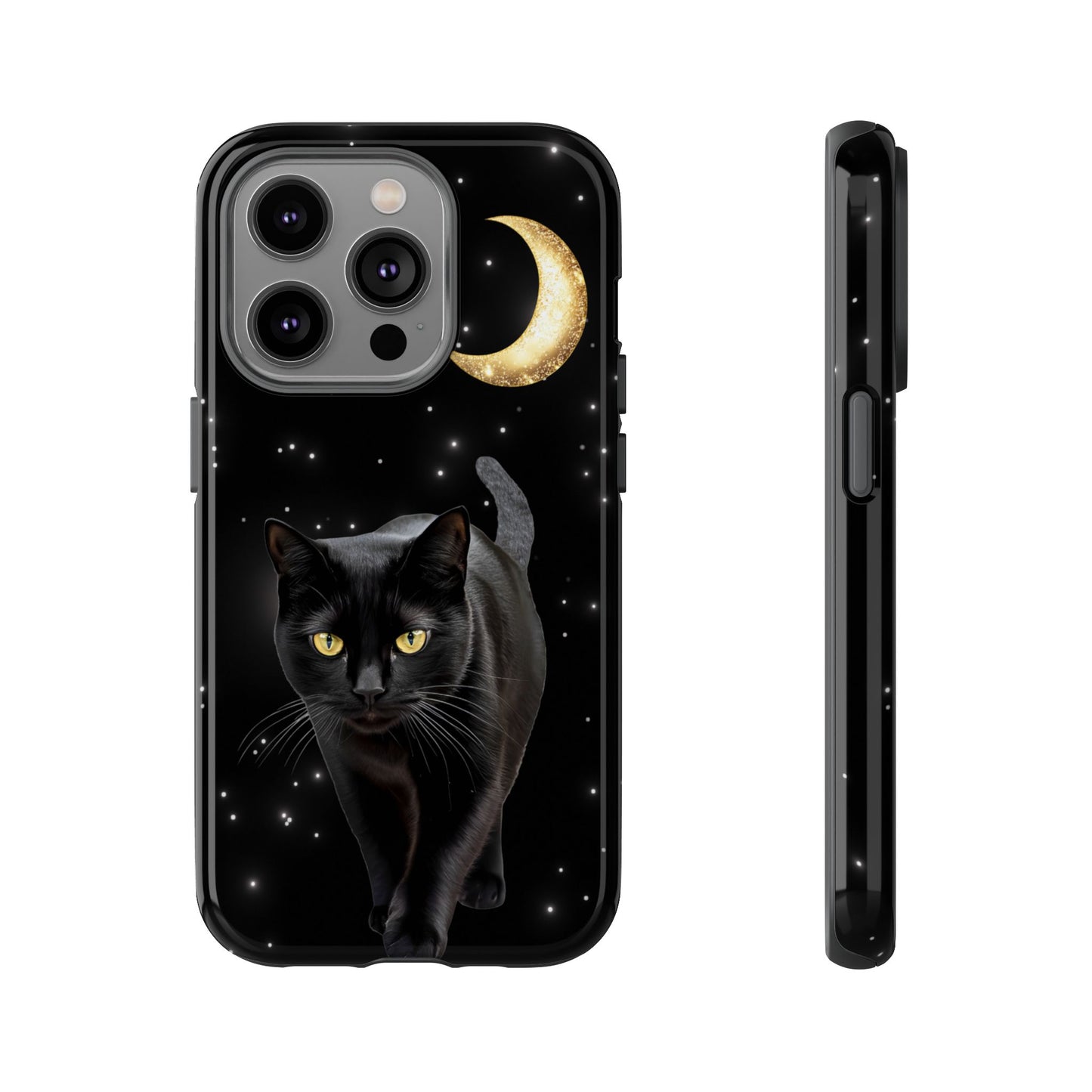 Black Cat and Moon Phone Case - Celestial Cat Lover Phone Cases for iPhone 16 15 14 13 12 11, Samsung Galaxy & Google Pixel